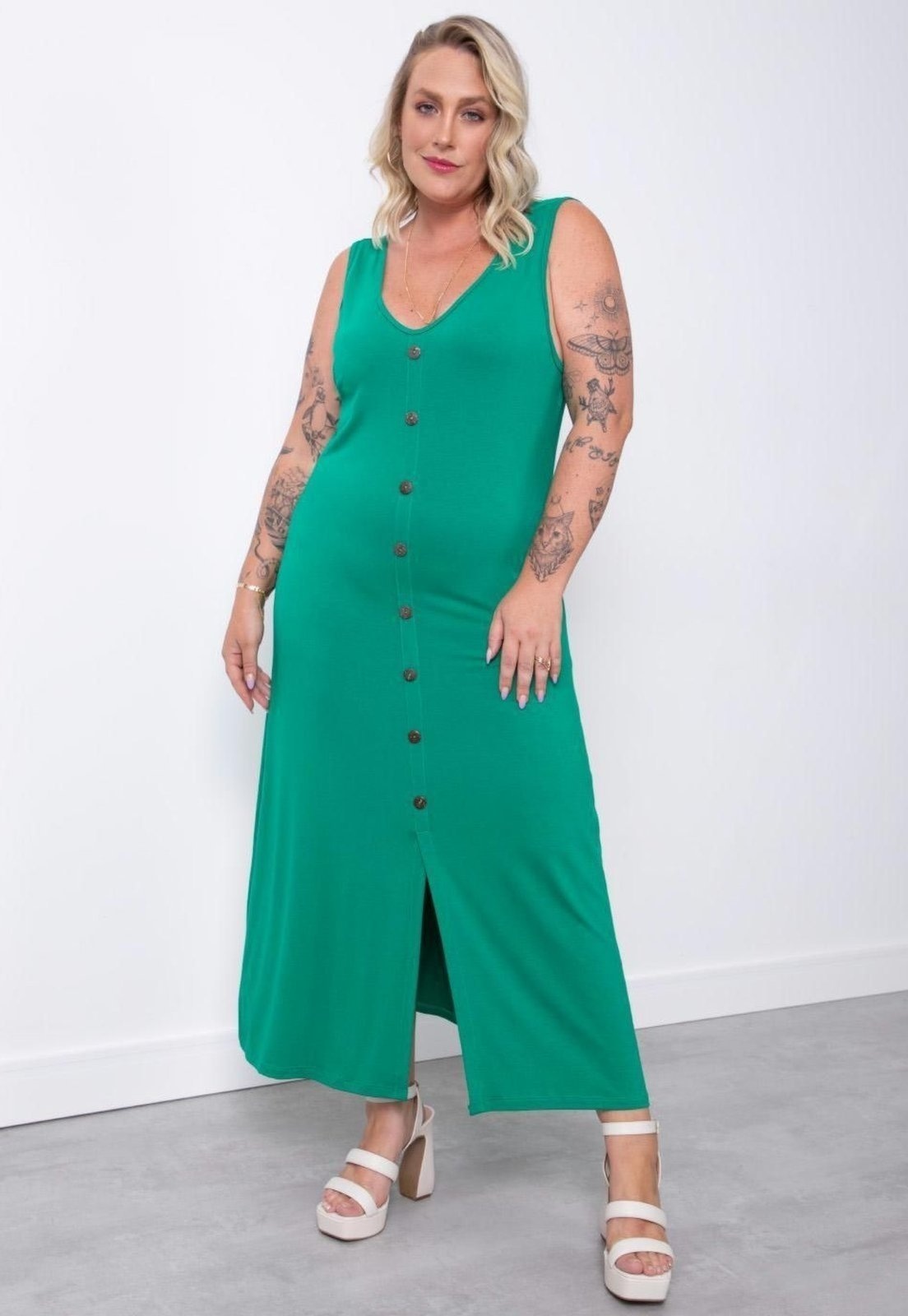 Imagem principal Vestido Midi Sem Mangas Com Botões Quintess verde