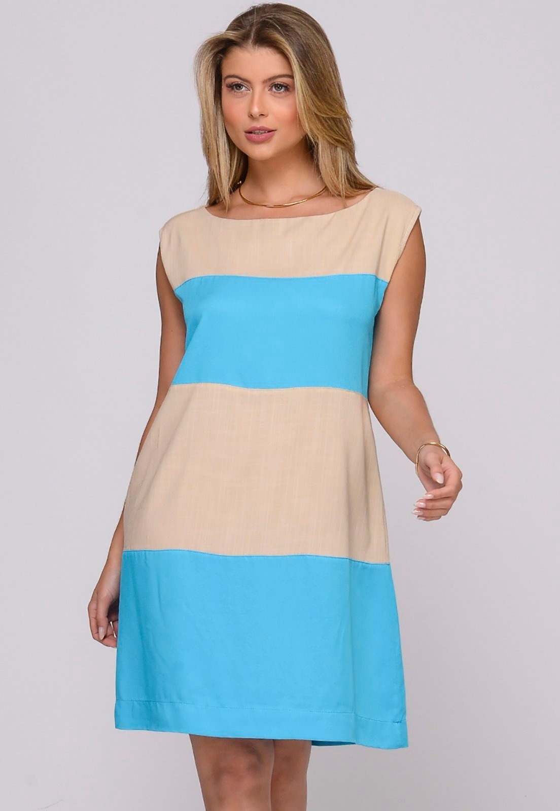 Imagem principal Vestido Curto Sem Mangas B’Bonnie Luara Bege/Azul BBonnie bege azul