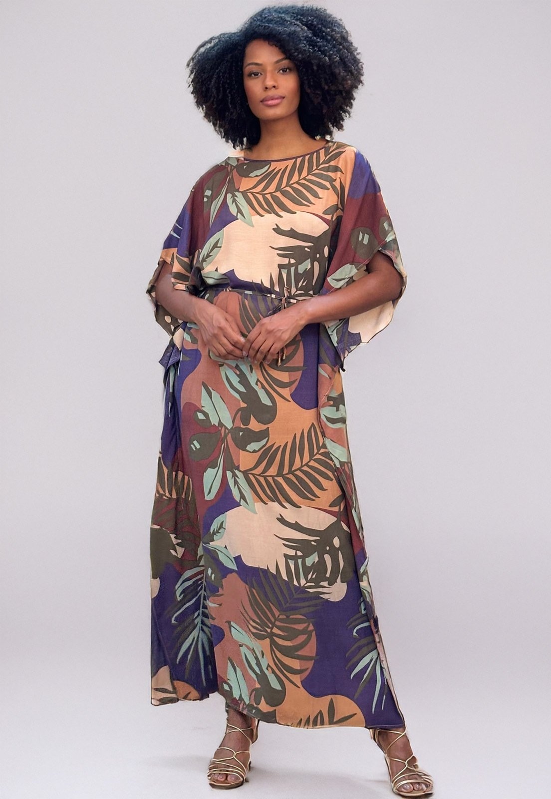 Imagem principal Vestido Amazonia Vital Kaftan Viscose Longo Estampa Outono Amazonia Vital azul/estampado/marrom