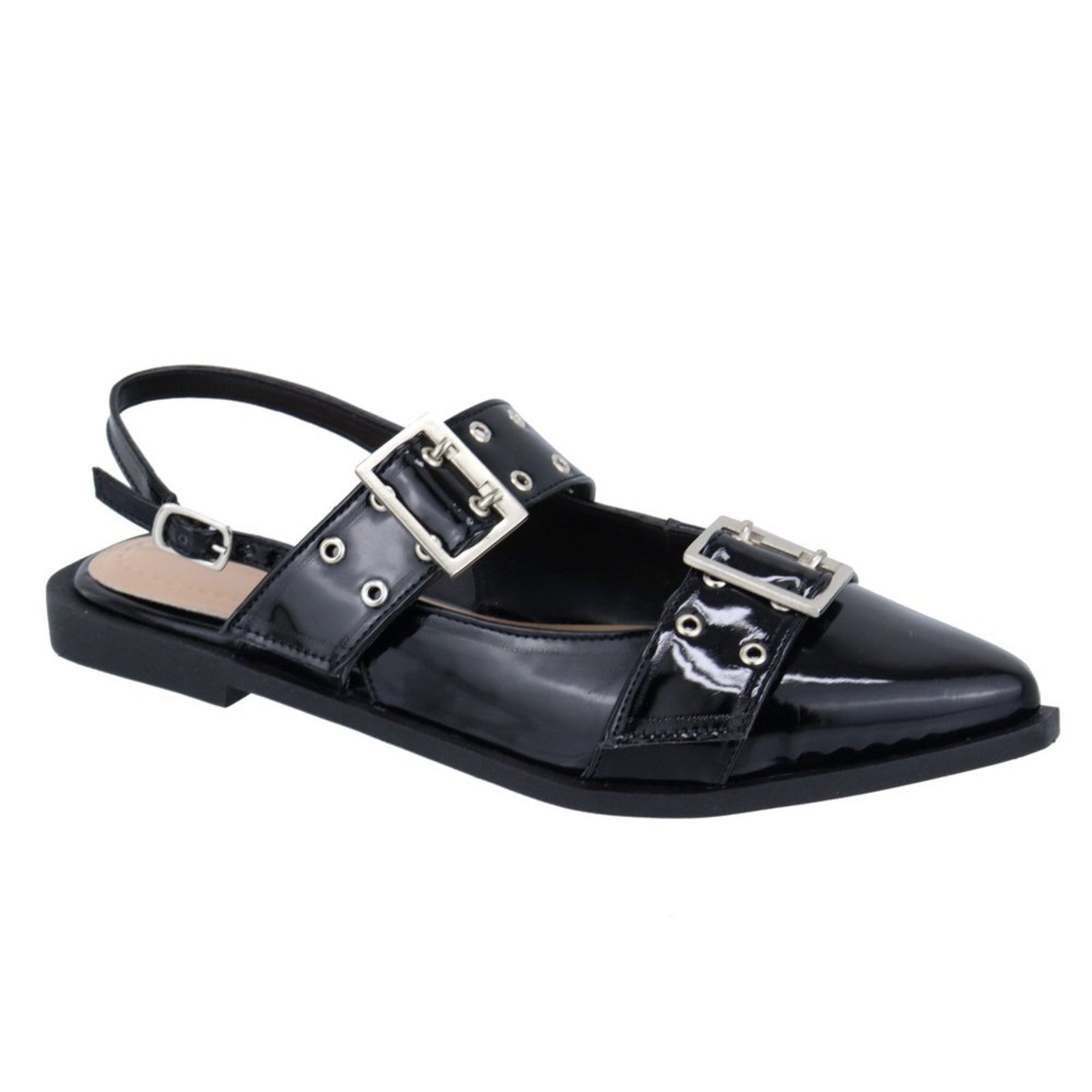 Imagem principal Sapatilha Slingback Rasteira Feminina Bico Fino 184201 Verniz Flor da Pele preto