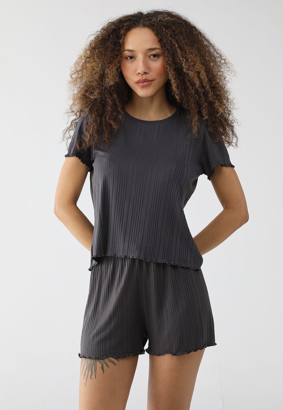 Imagem principal Pijama Curto Feminino Malwee Textura Canelada Grafite Malwee cinza