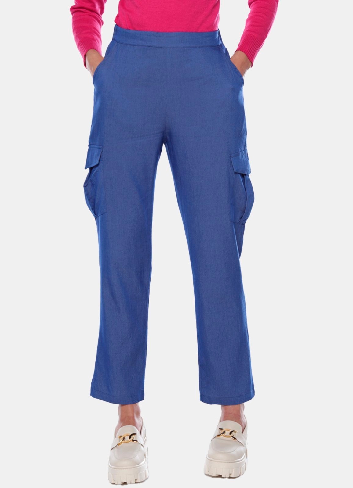 Imagem principal Calça Casual Feminina Viscose com Bolso Cargo Sob SOB azul