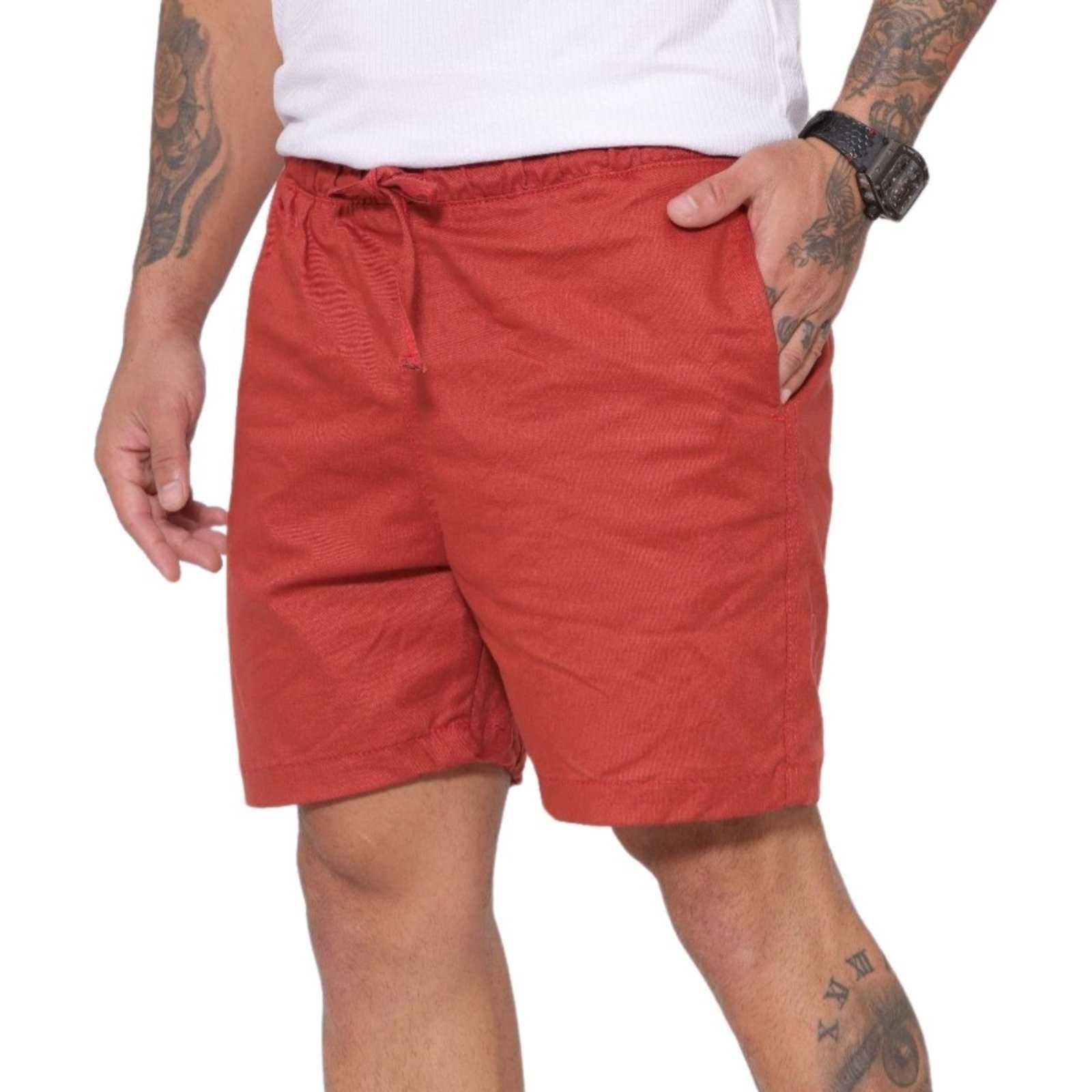 Imagem principal Bermuda Masculina Com Elástico na Cintura Sarja na cor Ferrugem Jeans Loka laranja