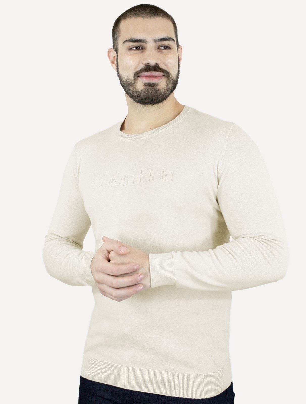 Imagem principal Suéter Calvin Klein Jeans Masculino Crewneck Tricot Liso Areia Calvin Klein bege