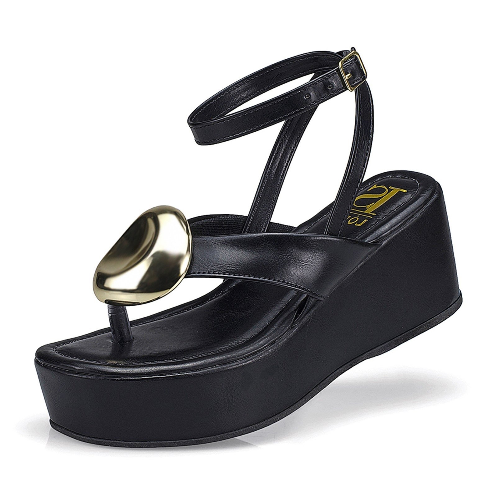 Imagem principal Sandália Feminina Tira Anabela Flatform Fivela Ilhós Moda 430 LÓRIS SHOES preto