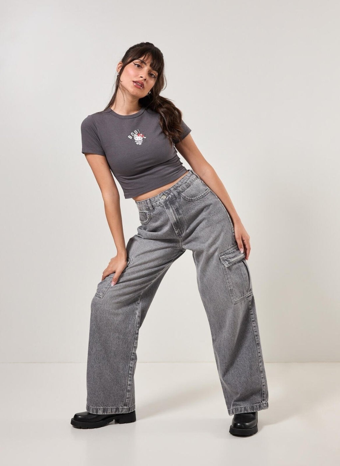 Imagem principal Calça Wide Leg Jeans Cargo Youcom cinza