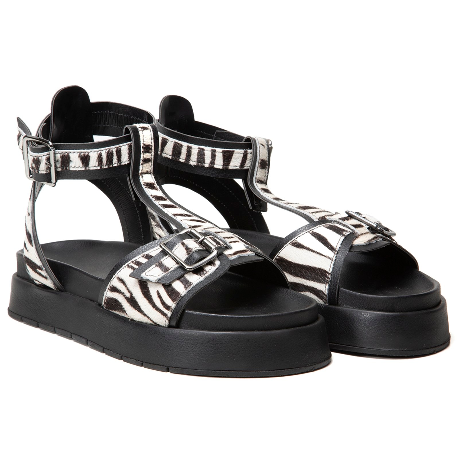 Imagem principal Sandália Feminina FlatForm Casual Animal Print Abotoar Elegante Nine4 zebra