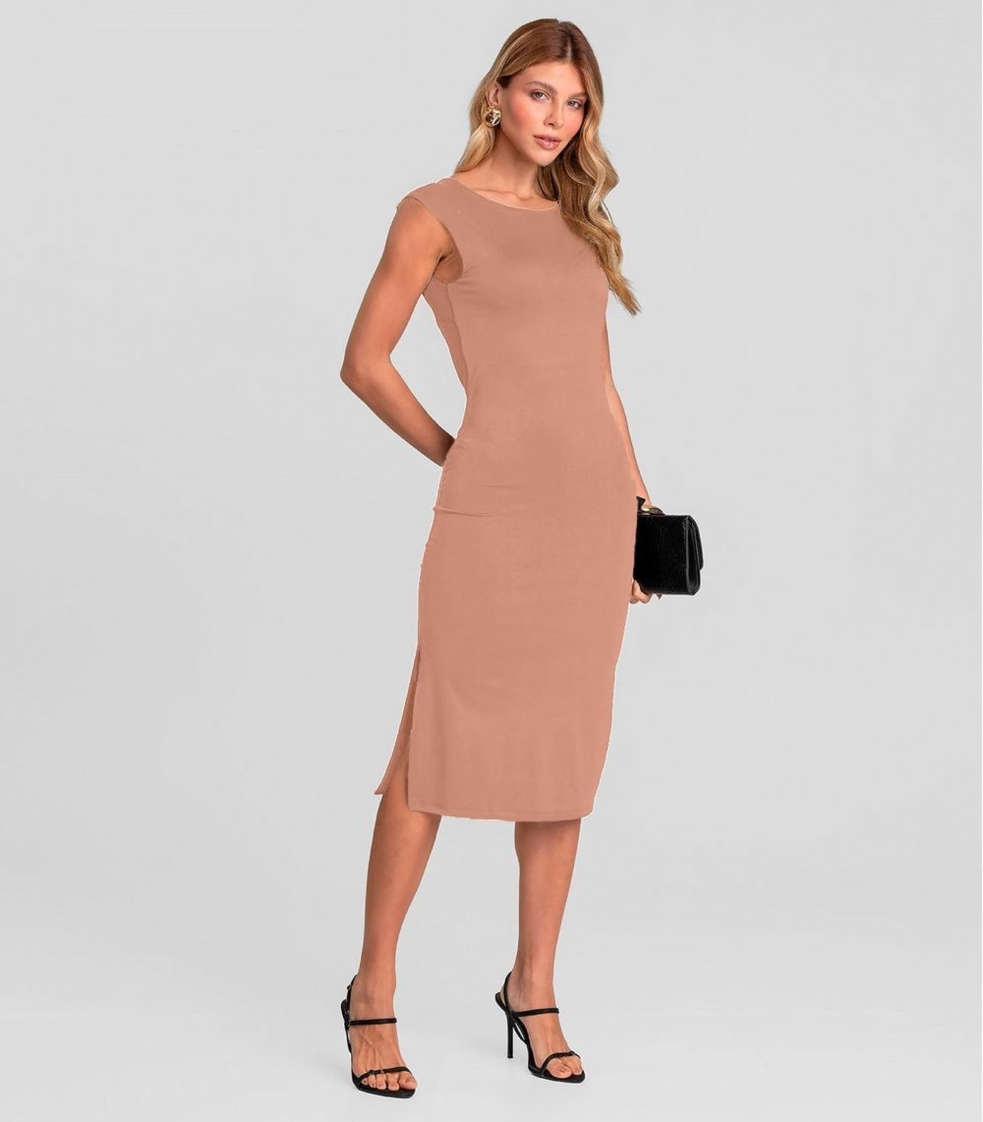 Imagem principal Vestido Midi Feminino Decote Canoa Dianna Dianna marrom