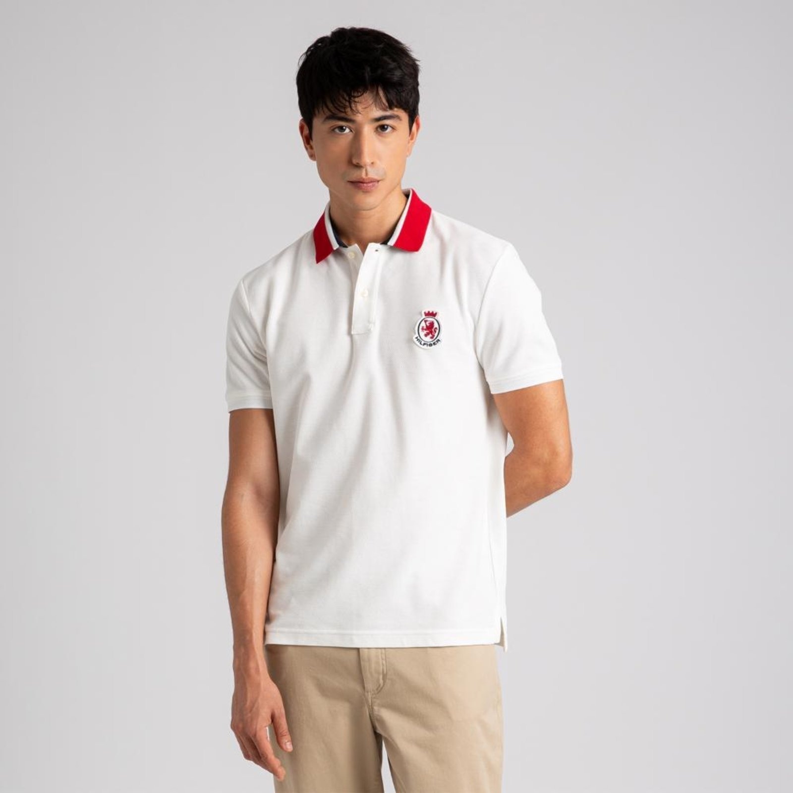 Imagem principal Polo Herrinbone Brasão Regular Fit - EEG Tommy Hilfiger branco