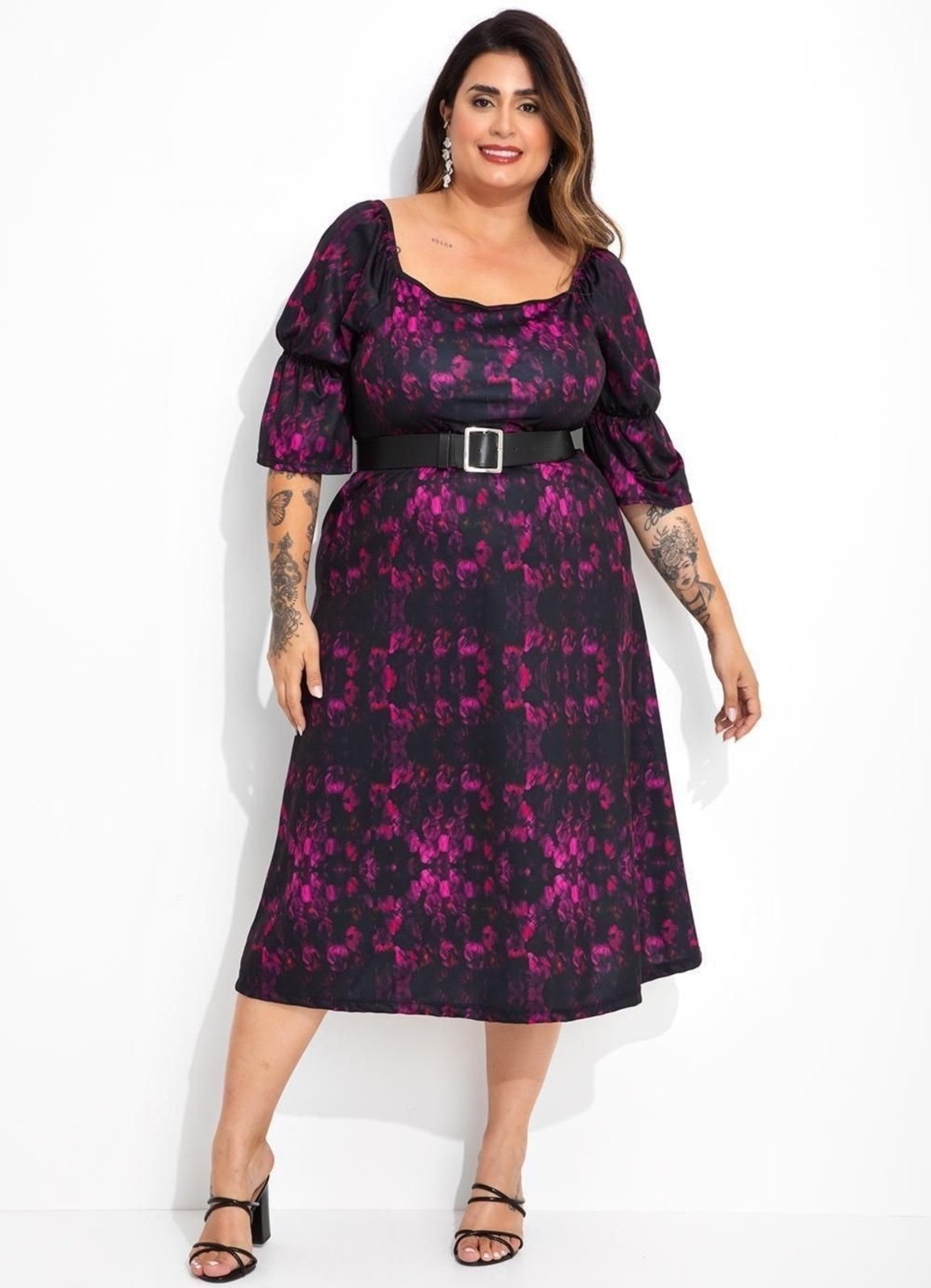 Imagem principal Vestido Em Jersey Acetinado Floral Ultravioleta Marguerite preto