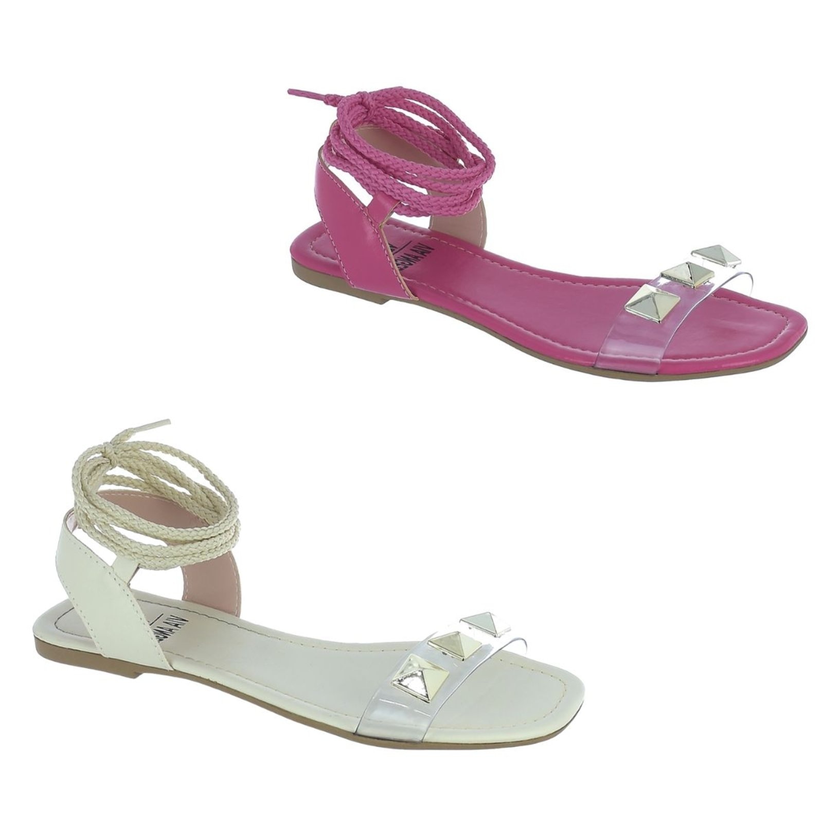 Imagem principal Kit 2 Sandália Rasteira Feminina Amarração Transparente Via Angel 5501 e Off-White VIA ANGEL pink