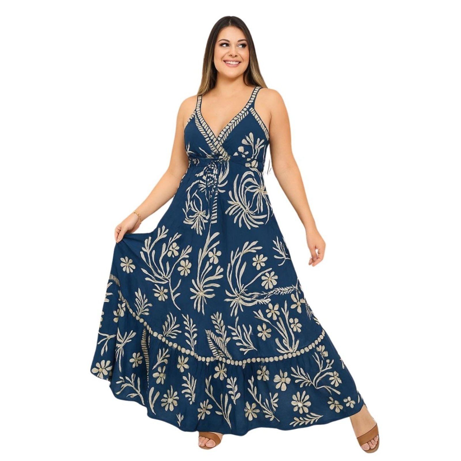 Imagem principal Vestido Feminino Vih Triny Indiano Longo Estampado Luxo Vih Triny azul