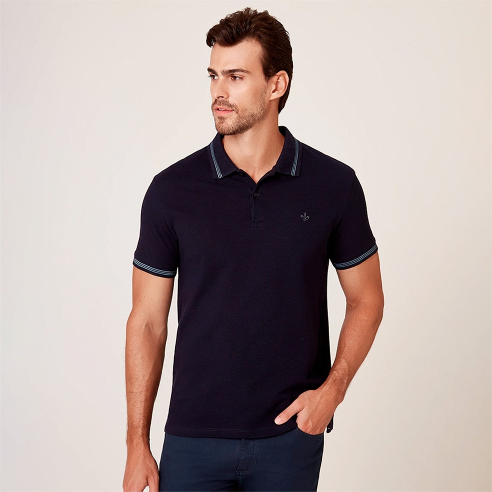 Imagem principal Camisa Polo Dudalina Favo Textura Ou26 Marinho Masculino Dudalina azul marinho