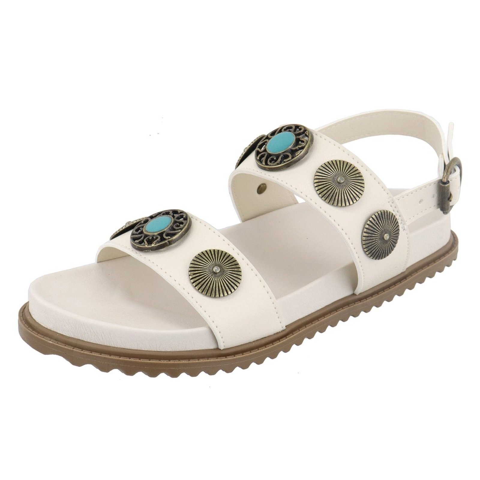 Imagem principal Sandália Papete Feminina Paula B Estilo Boho Com Detalhes No Metal Dourado Envelhecido E Amarração No Tornozelo Conforto Off White PAULA B off-white white