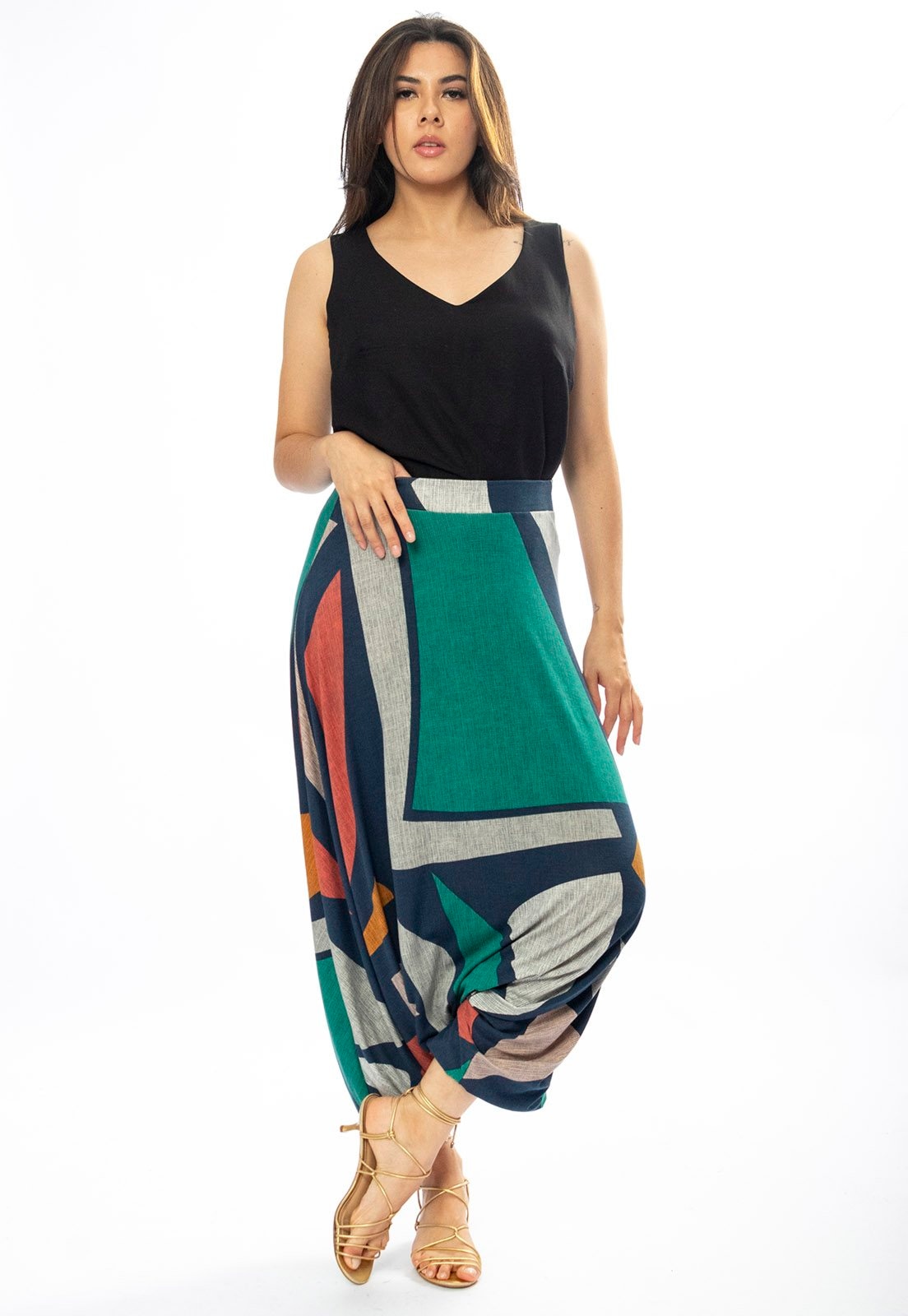 Imagem principal Calça Saruel Amazonia Vital Malha Geometrias do Tempo Amazonia Vital azul marinho/estampado/laranja/verde