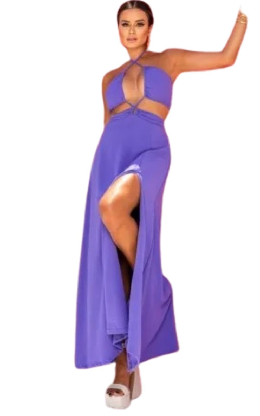 Imagem principal Vestido Longo Recortes Cut Out Viscose Fiorelly Lavanda Cia do Vestido roxo lavanda
