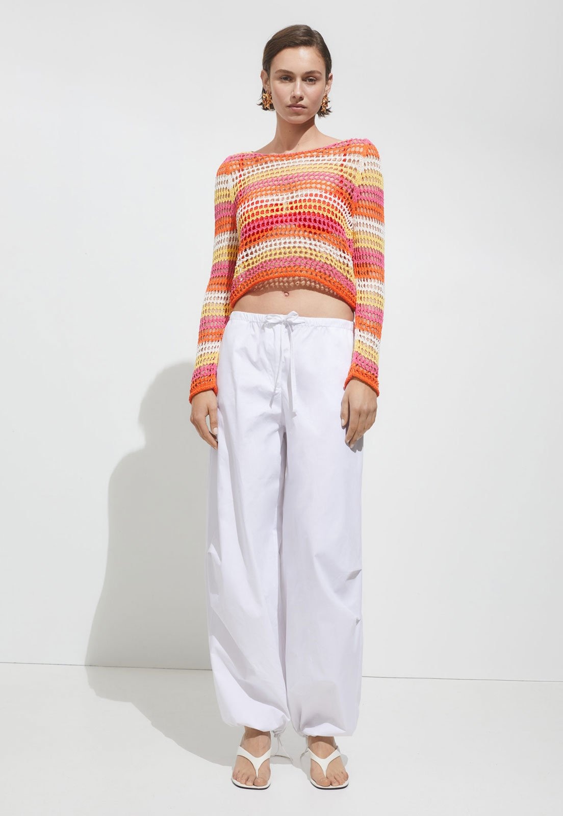 Imagem principal Blusa Cropped Tricot Mango Reto Listrada Mango laranja