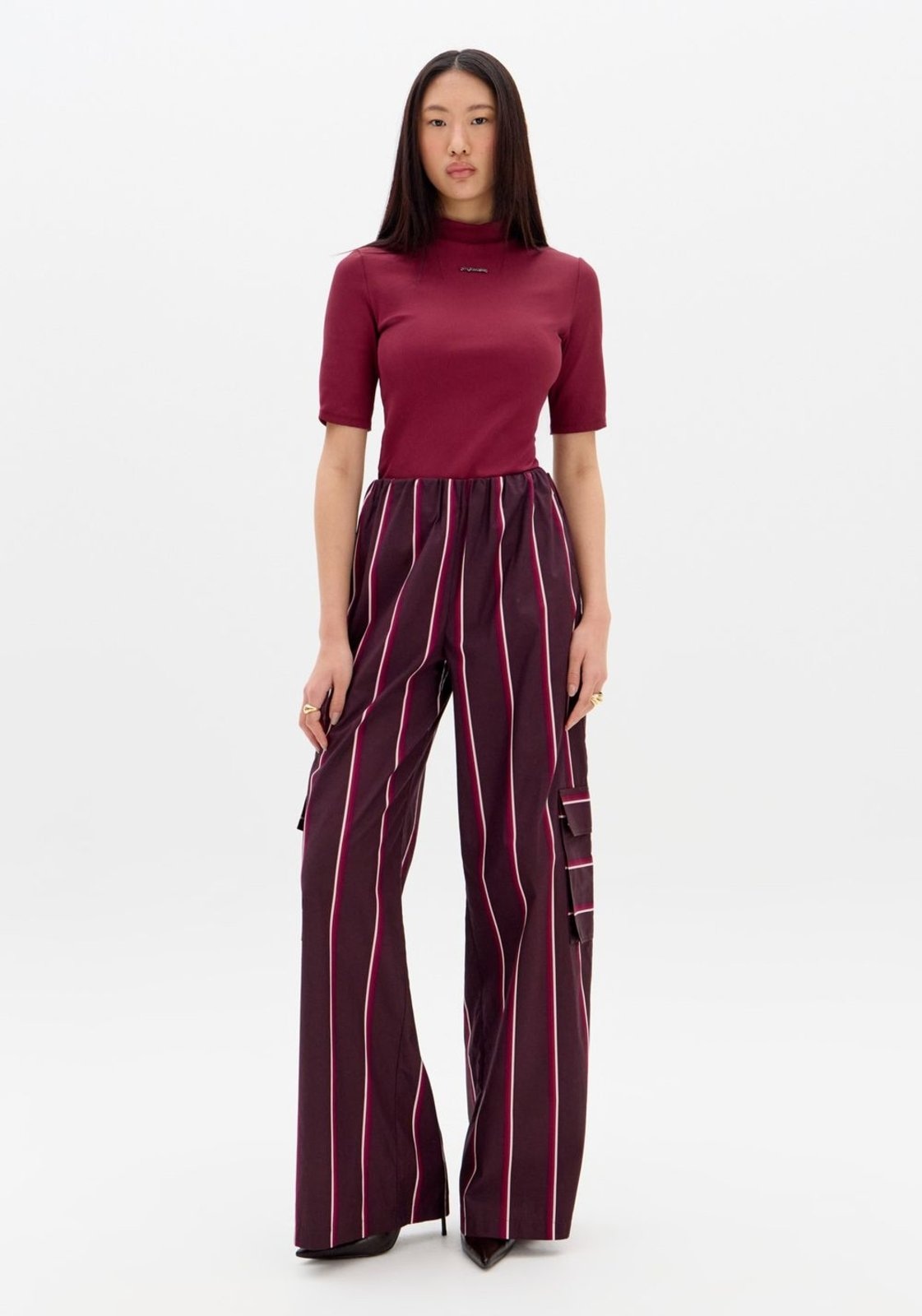 Imagem principal Calça Wide Leg Cintura Média Cargo Listrado My Favorite Things vermelho