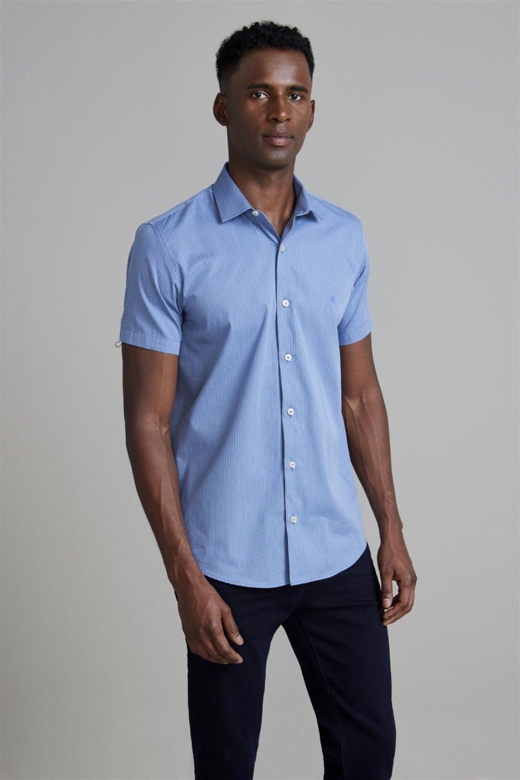 Imagem principal HIGHSTIL Camisa Manga Curta Slim Fit Listrada Médio HIGHSTIL azul