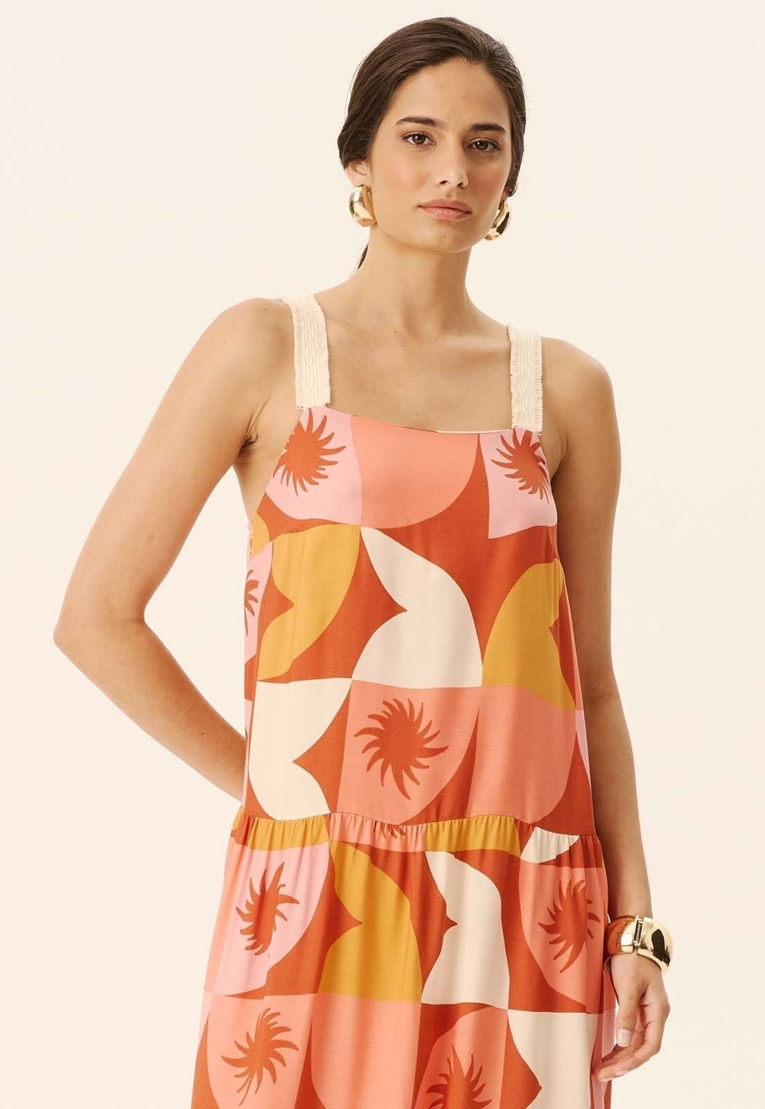 Imagem principal Vestido Longo Marias Estampado Jaçanã CaCay marrom