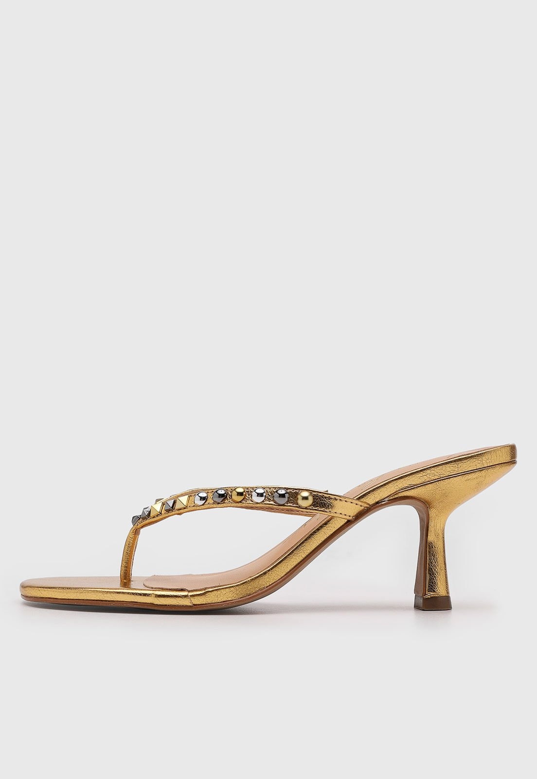 Imagem principal Sandália Feminina Luiza Barcelos Salto Bloco Pedrarias Dourada Luiza Barcelos dourado