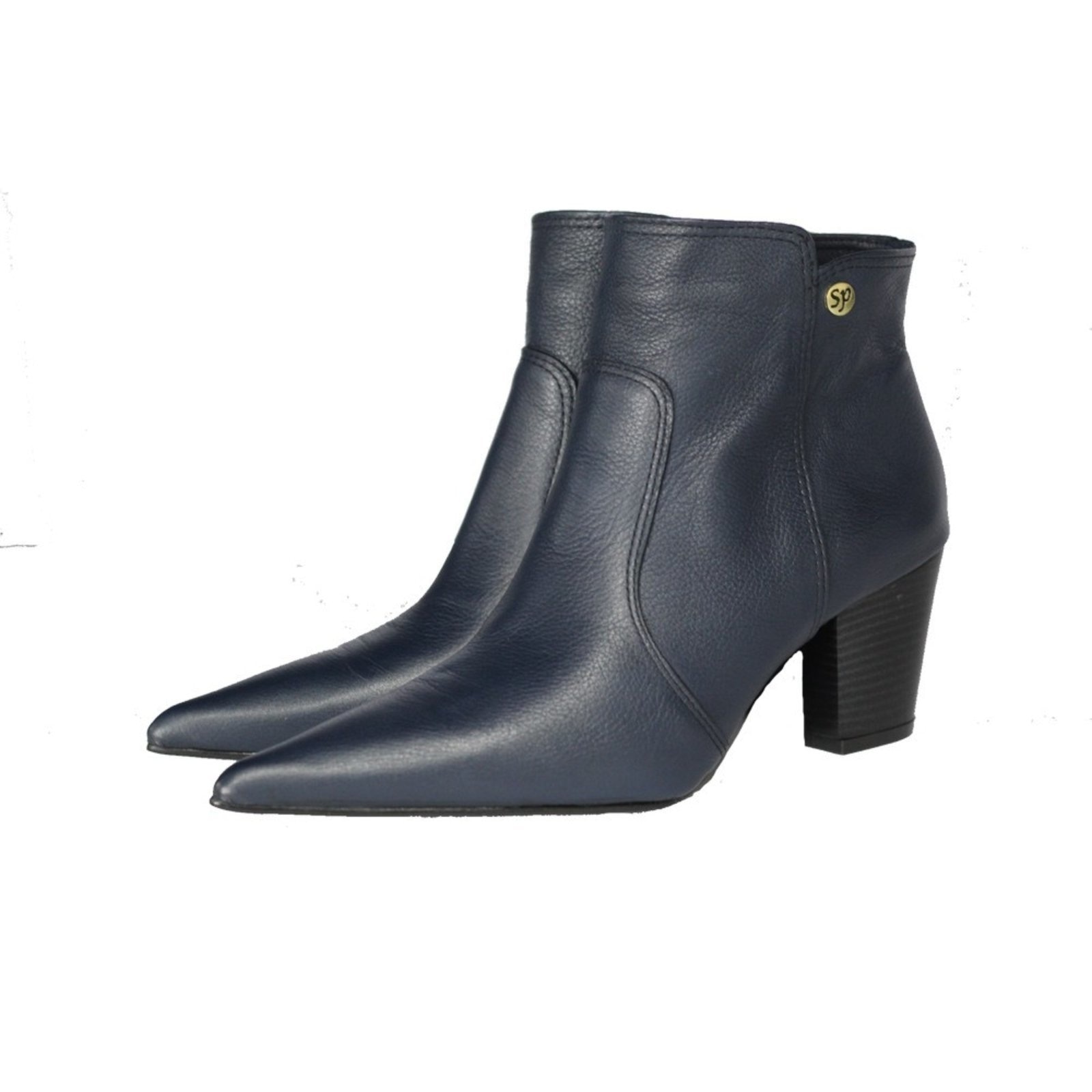 Imagem principal Bota Feminina Bico Fino Cano Curto Couro Salto 6 CM Azul Escuro Spinelli azul marinho