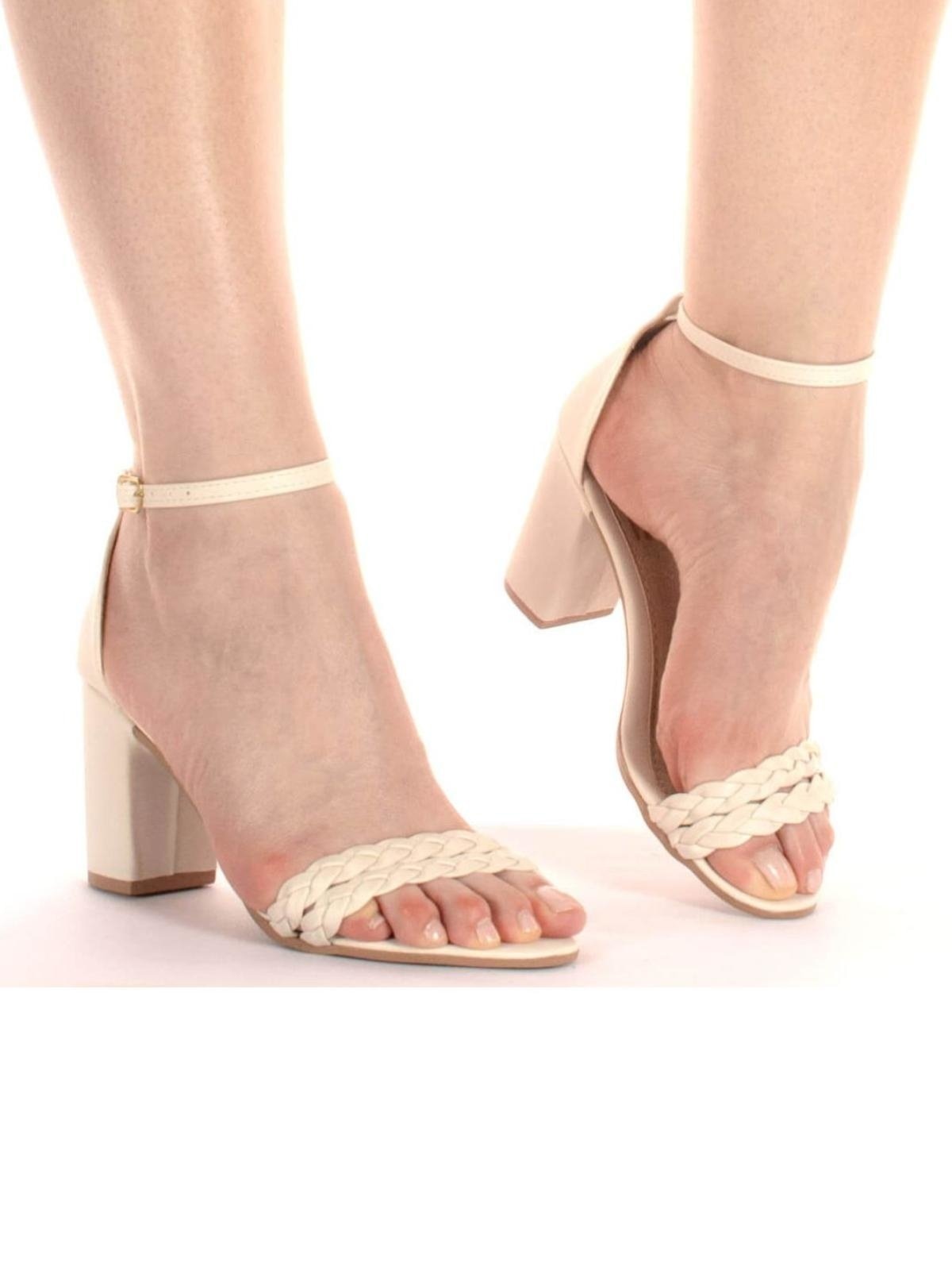 Imagem principal Sandalia Feminina Salto Alto Social Grosso Trança Confortável Via Angel 5202 off-white VIA ANGEL off-white white