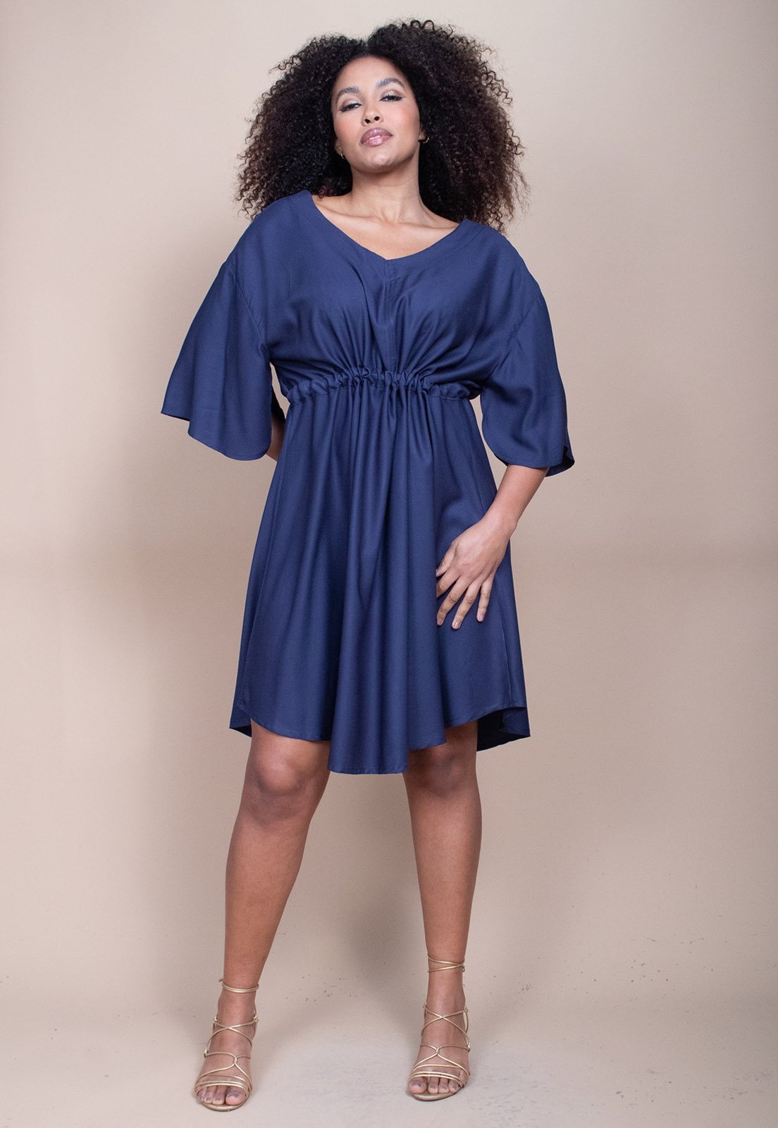 Imagem principal Vestido Curto CabanaFree Caaxixá Viscose com Cordão na Cintura Marinho Cabanafree azul/azul marinho azul