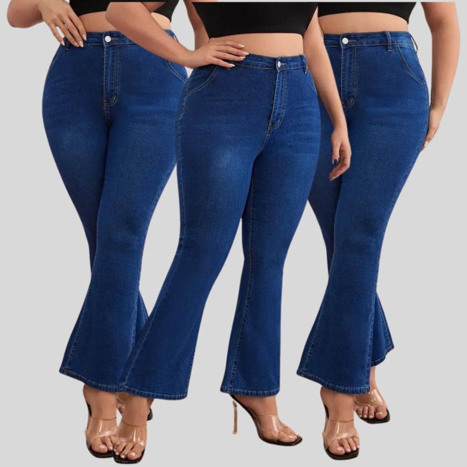 Imagem principal Kit 3 Calças Feminina Flare Plus Size Lavagem Escura Premium TEX JEANS jeans