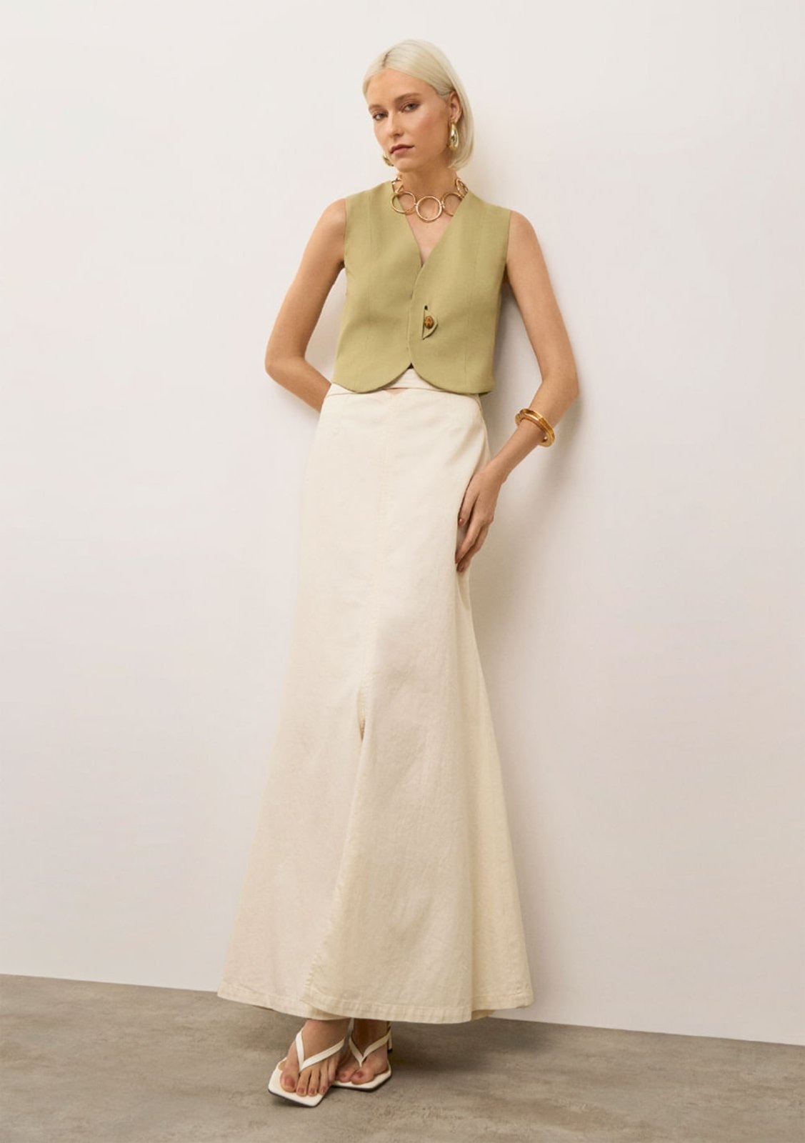 Imagem principal Saia Iódice Evasê Alta Midi Off-white IÓDICE off-white white