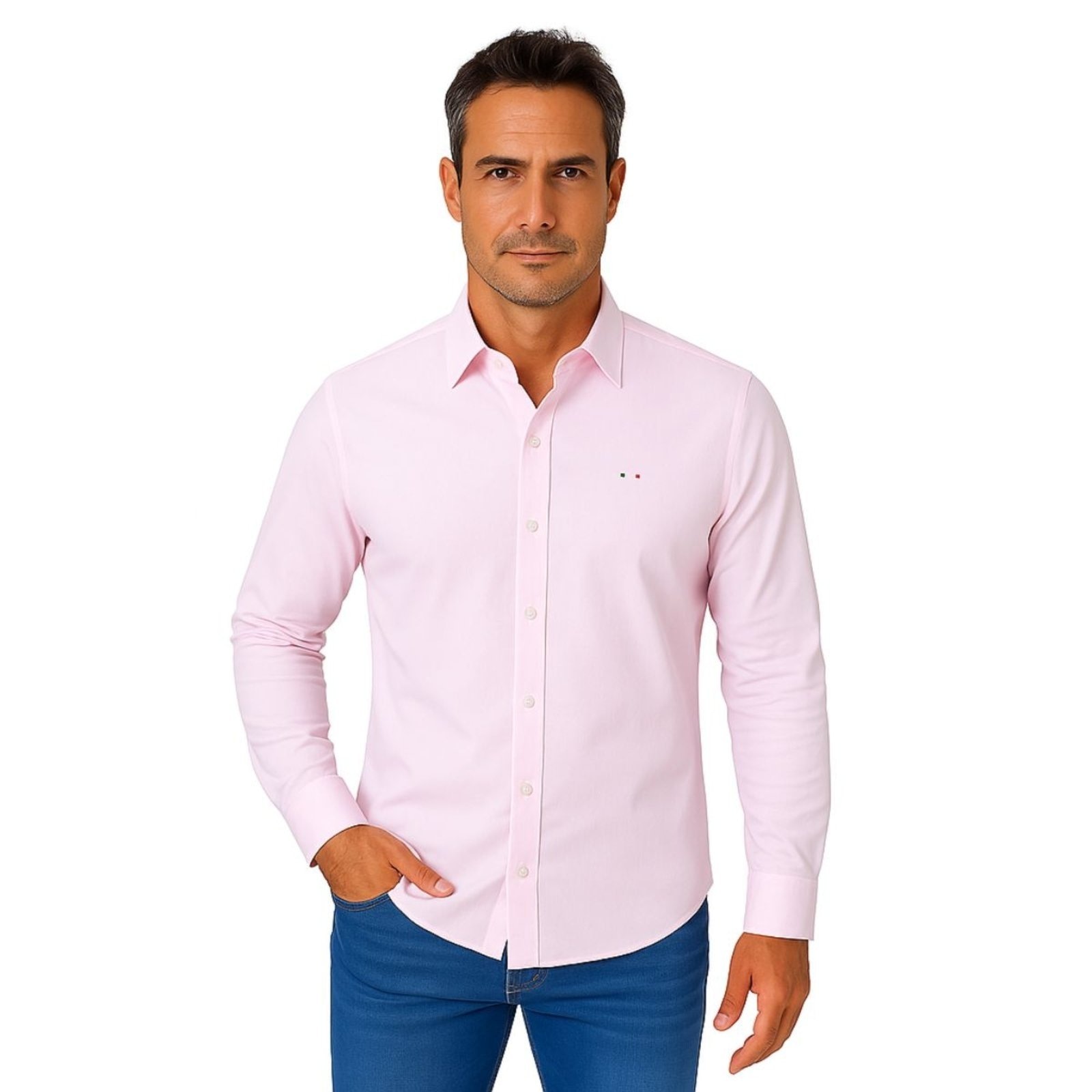 Imagem principal Camisa Social Masculina Industrie Itália Premium Slim Fit Manga Longa Industrie rosa