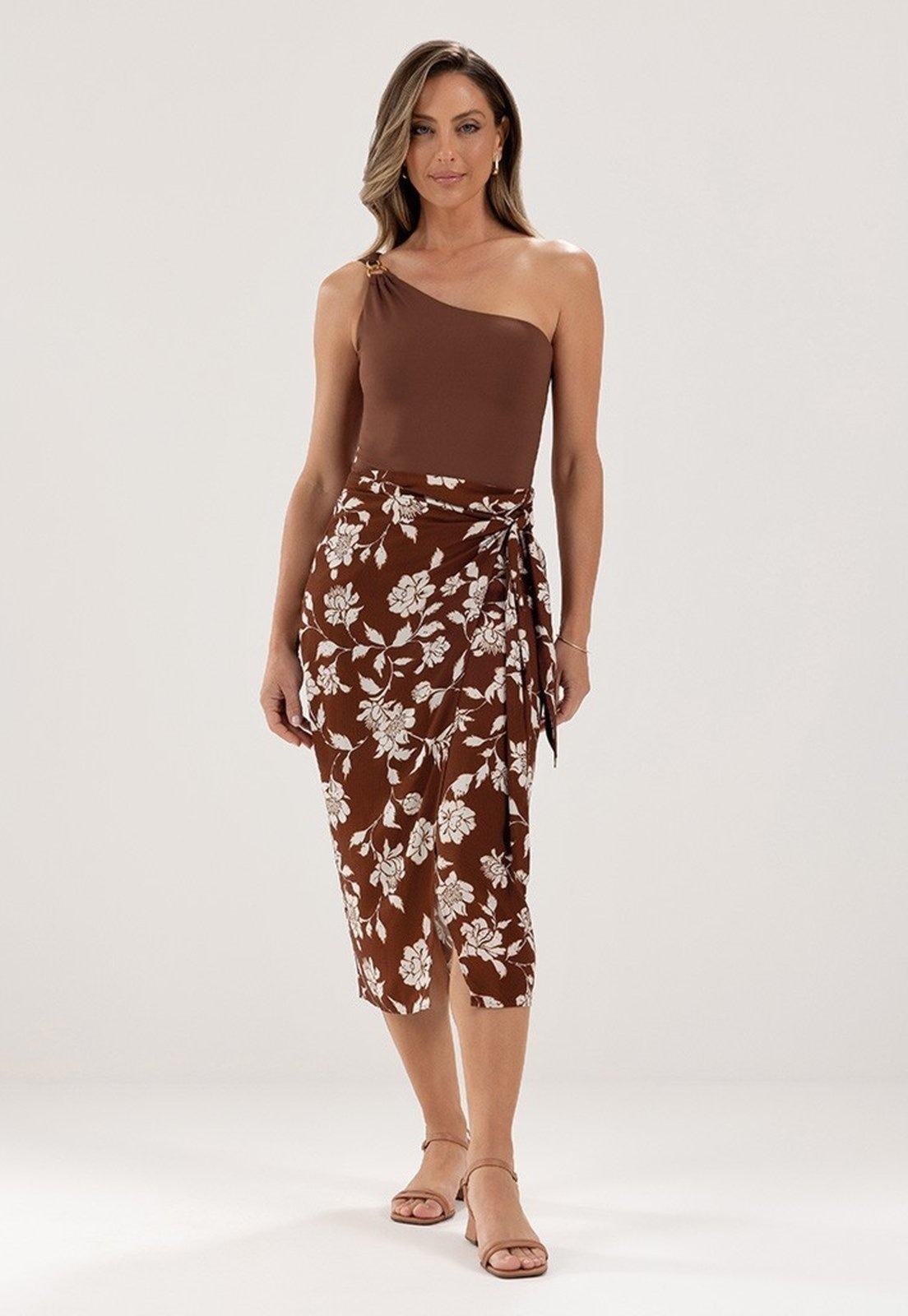 Imagem principal Saia Longuete com Estampa Floral Marrom e Off White Liara Principessa marrom white