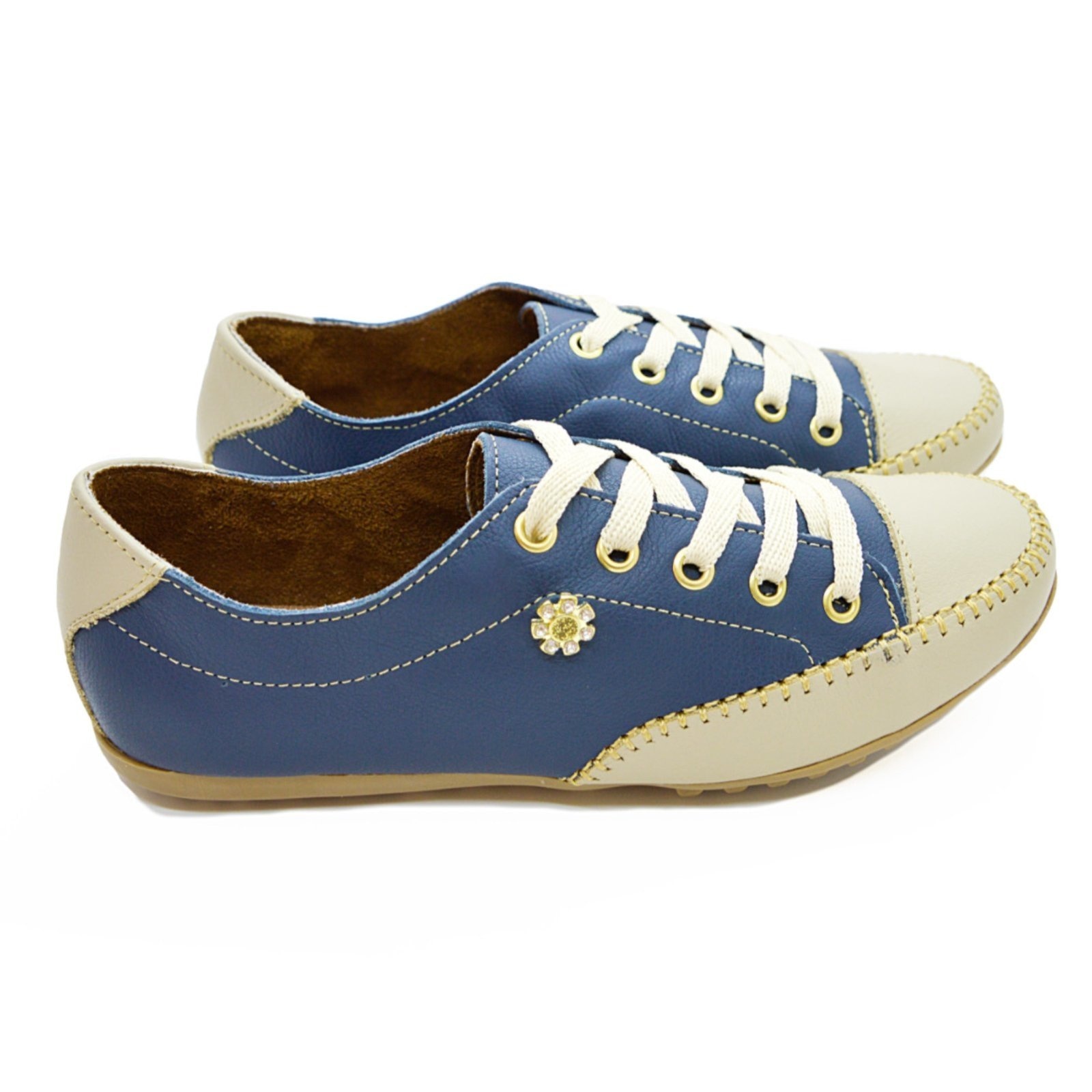 Imagem principal Tênis Sapatênis Coleção Paola Ferrara - COURO - TODO FORRADO - Cod800 Marino com Bege diRavena azul/azul marinho/bege azul