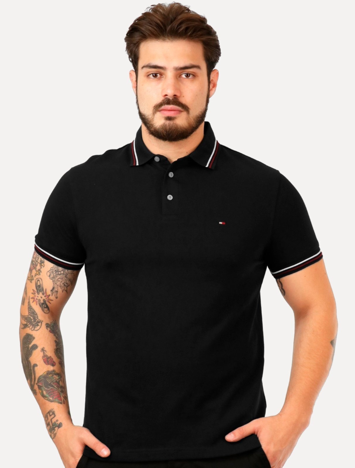 Imagem principal Polo Tommy Hilfiger Masculina Slim Tipped Collar Preta Tommy Hilfiger preto