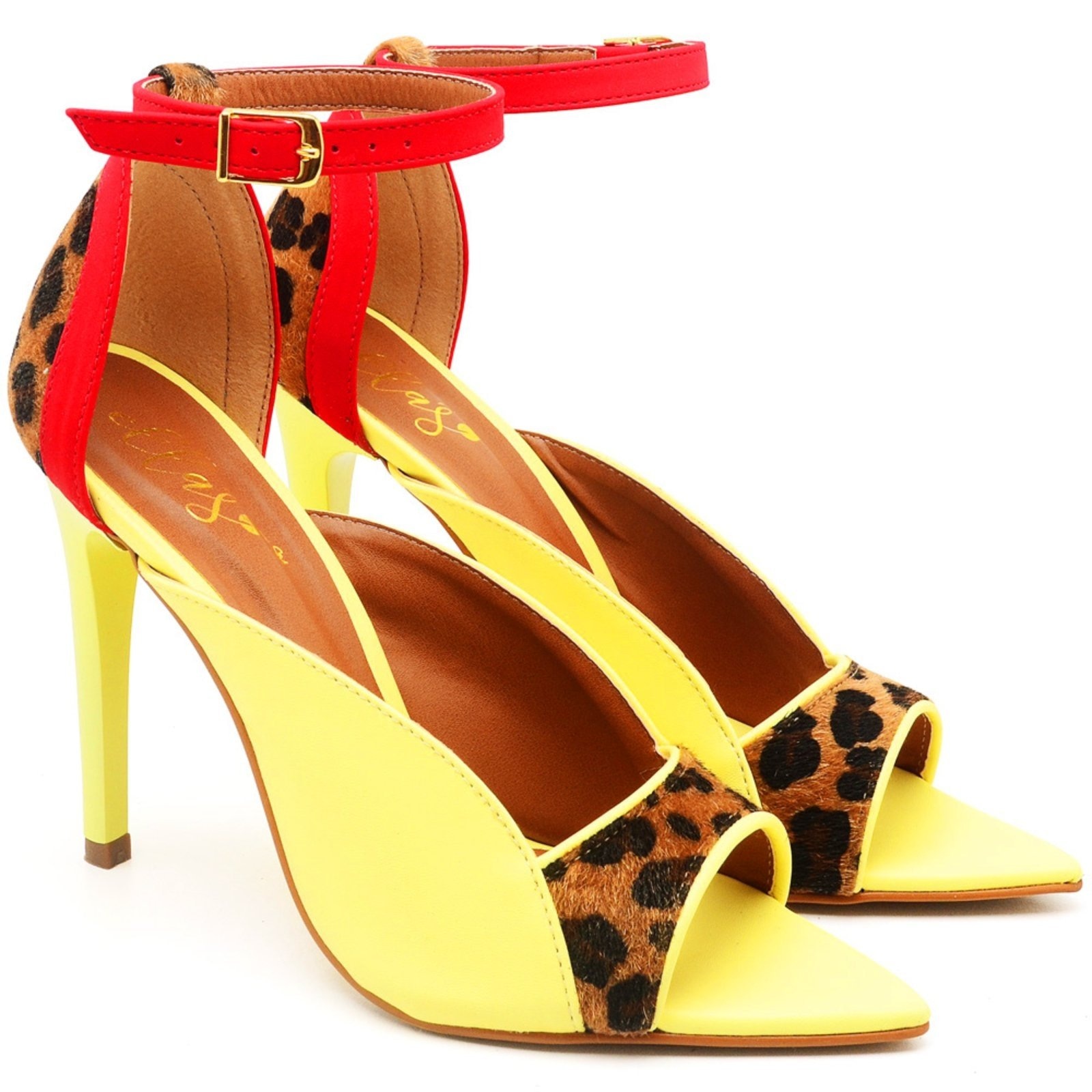 Imagem principal Sandália Bico Folha Salto Alto em Couro Siciliano Ella's ZAFREM amarelo/onça