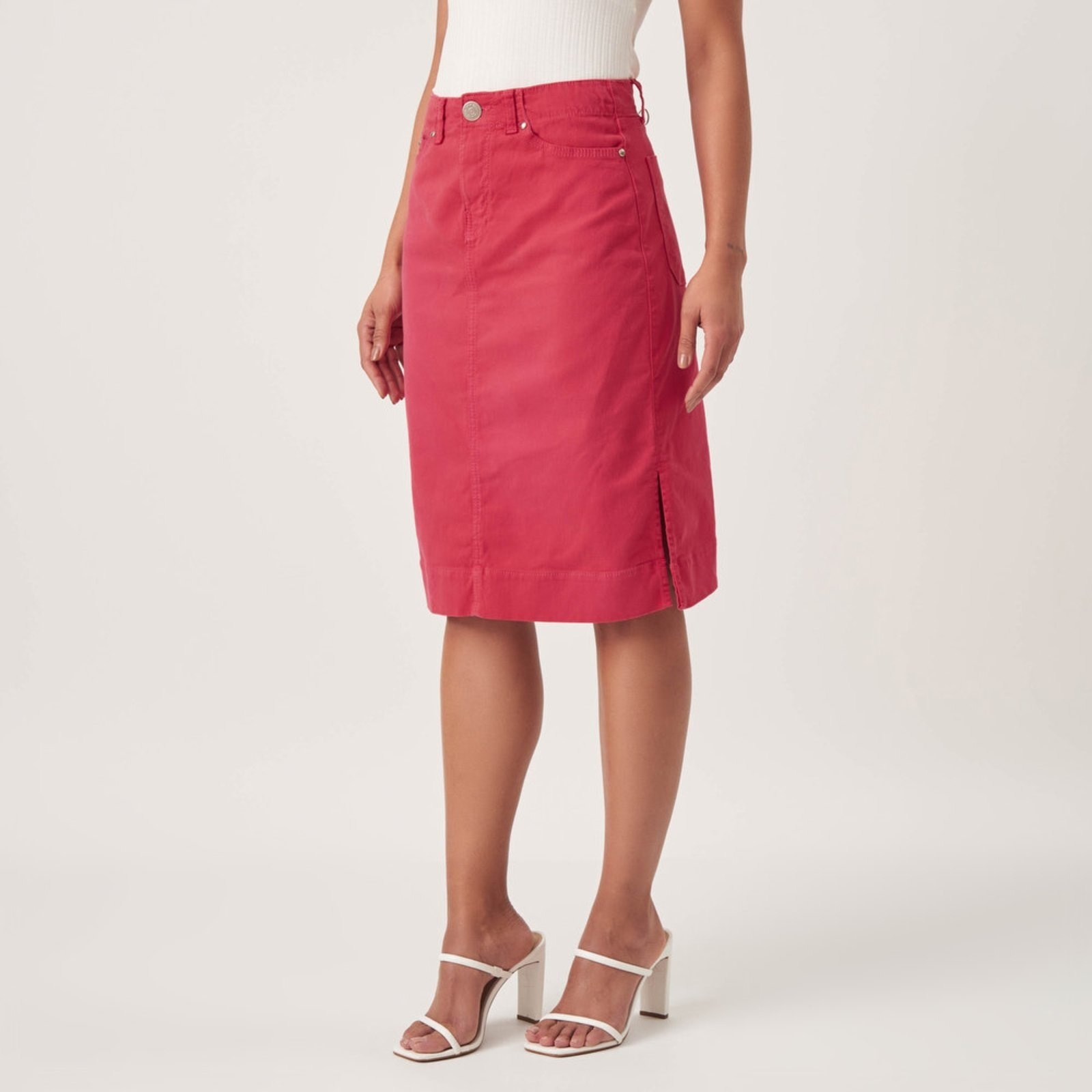 Imagem principal Saia Jeans Color Confort Fendas Laterais Pimenta Bloom rosa