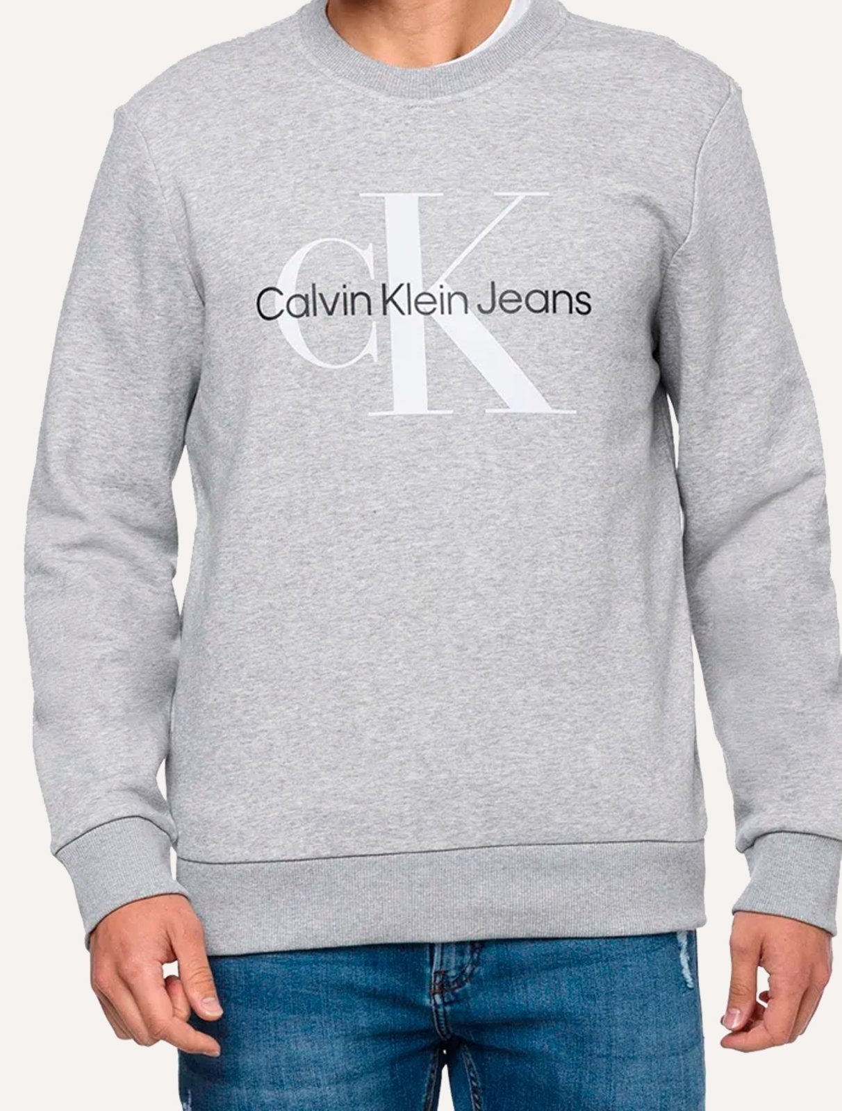 Imagem principal Moletom Calvin Klein Jeans Masculino Crewneck Issue Monograma Mescla Calvin Klein cinza