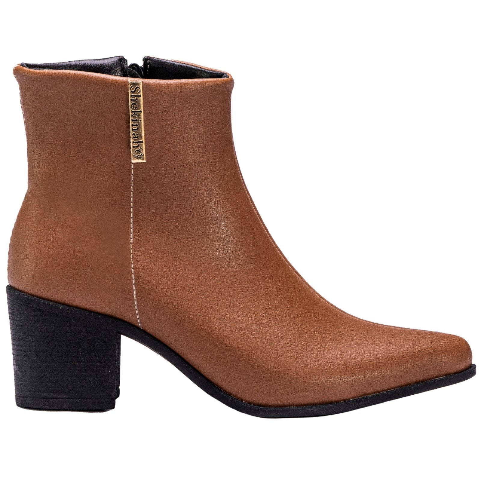 Imagem principal Bota Feminina Bico Fino Cano Médio Salto Grosso Shekinah Estilosa Moda Shekinah caramelo