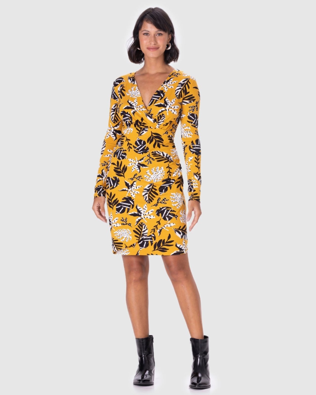 Imagem principal Vestido Feminino Transpassado Manga Longa Em Viscose Stretch Malwee amarelo