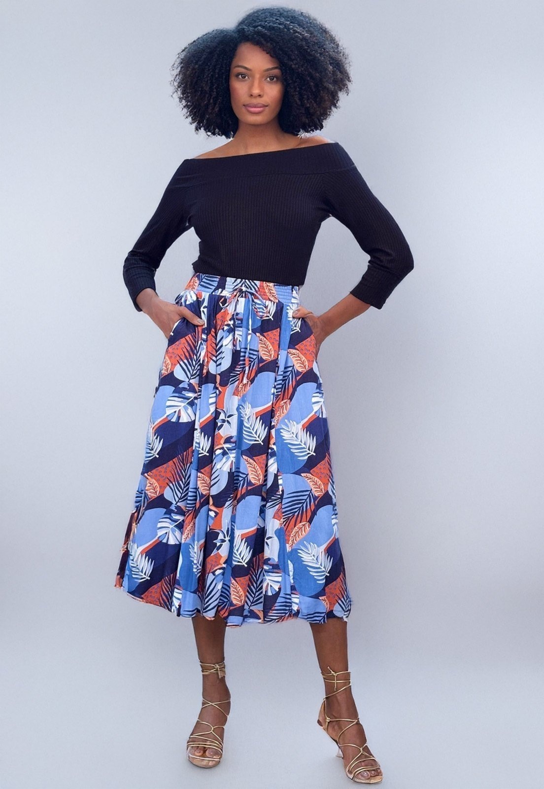 Imagem principal Saia Amazonia Vital Longa Viscose Estampa Jardim Celeste Amazonia Vital branco/estampado/vermelho celeste