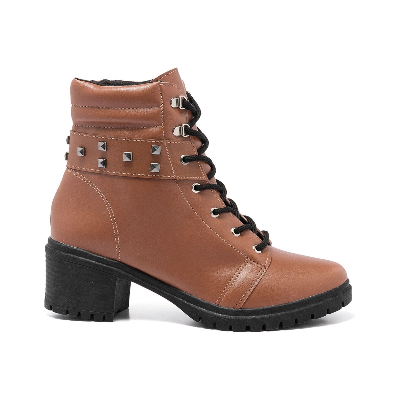 Imagem principal Coturno Stessy Shoes Bota Feminina Cano Baixo Salto Tratorada Estilosa Stessy Shoes caramelo