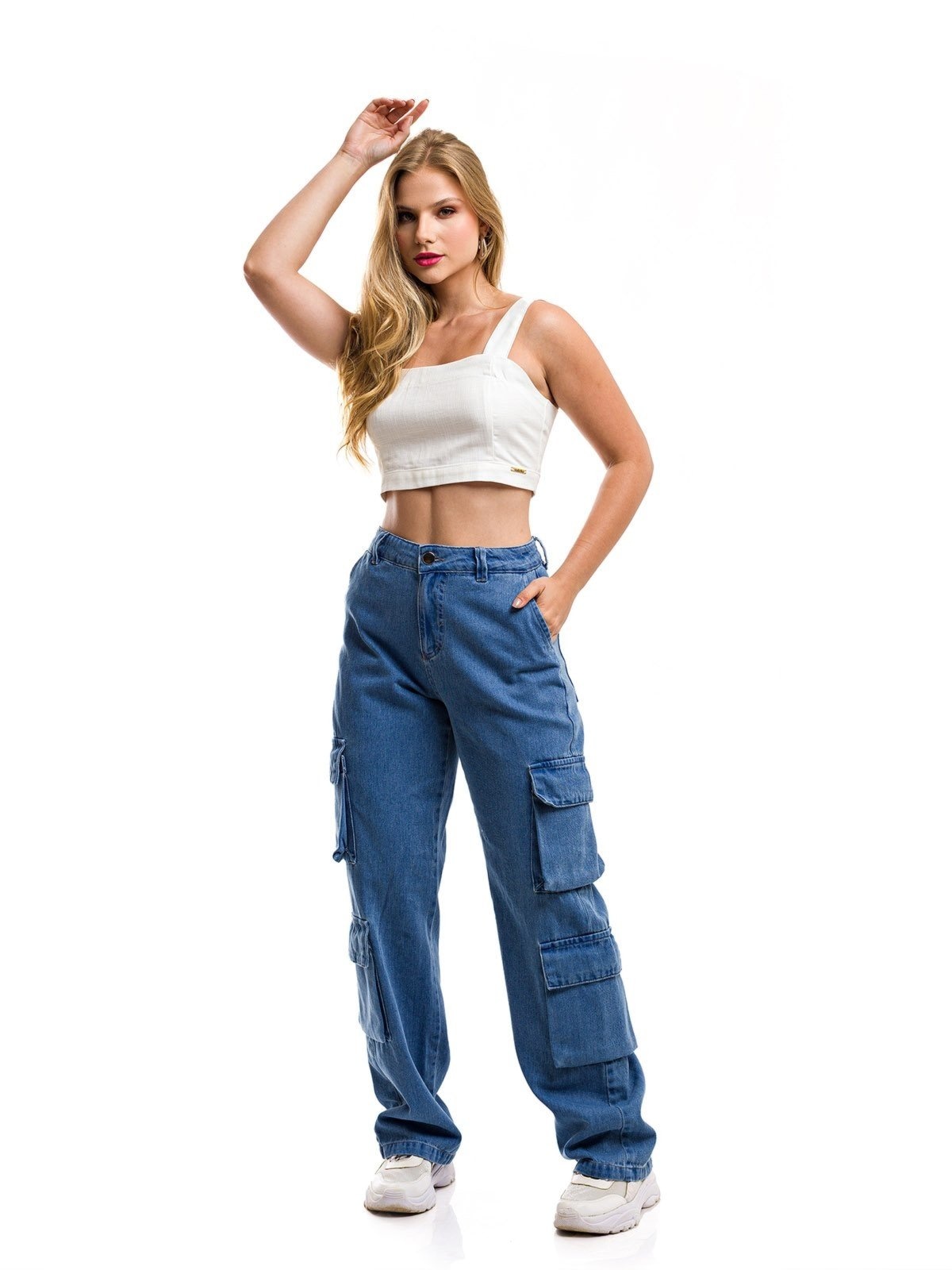 Imagem principal Calça Restrito Jeans Cargo Wide Leg Jeans com 8 Bolsos Restrito Jeans azul