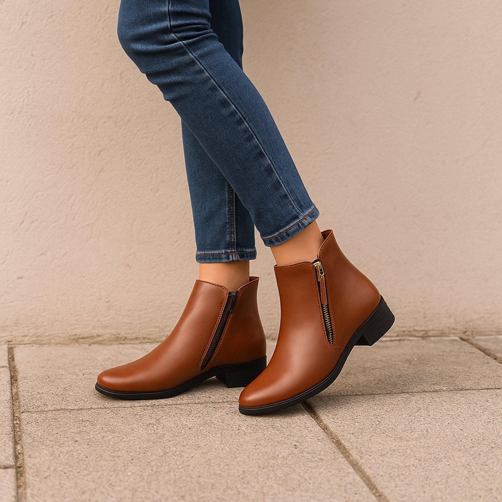 Imagem principal Bota Feminina Cano Curto Bia Ramos em Couro com Zíper Lateral Bia Ramos marrom