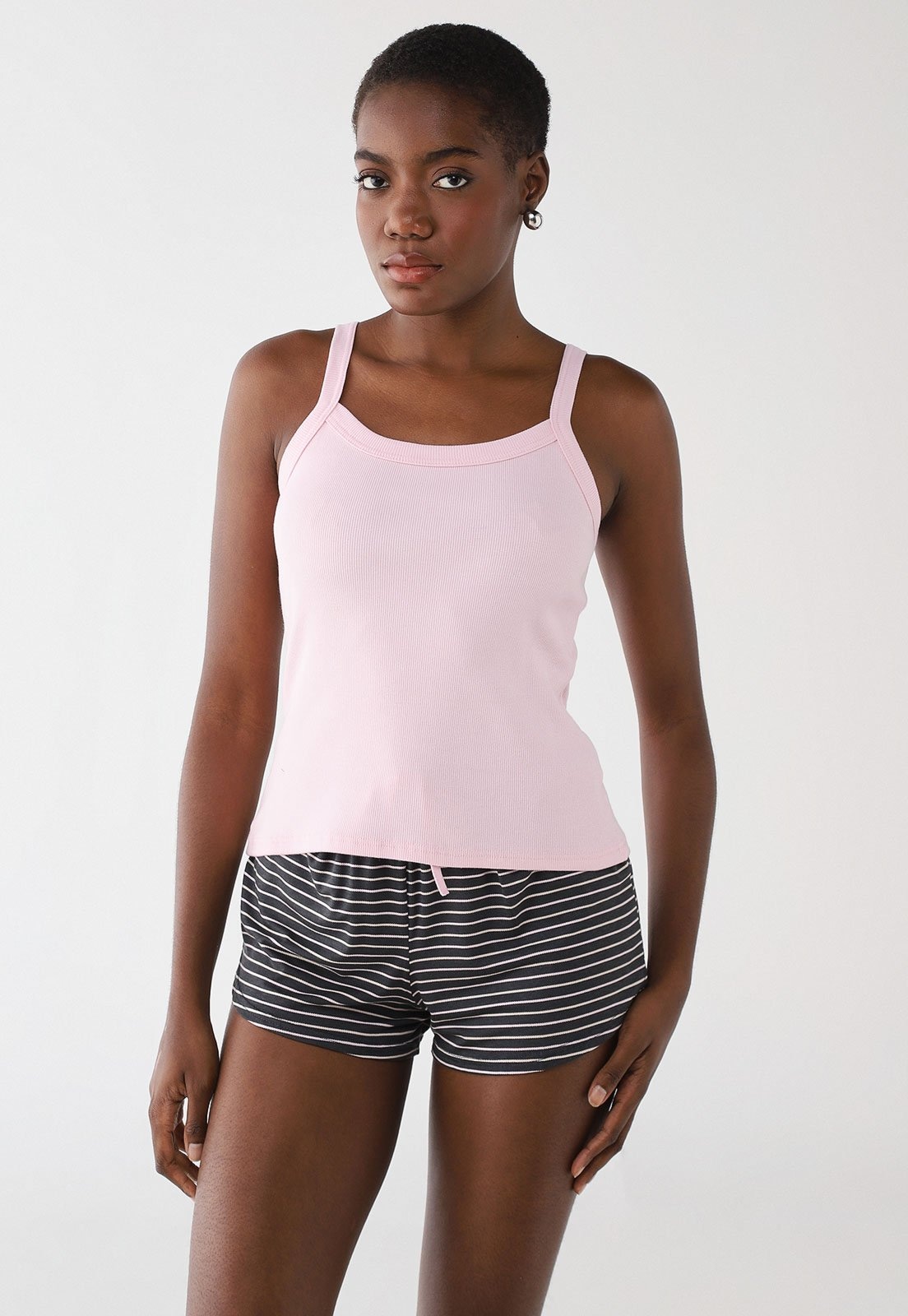 Imagem principal Pijama Curto Feminino Malwee Regata Claro e Short Listrado Preto Malwee rosa