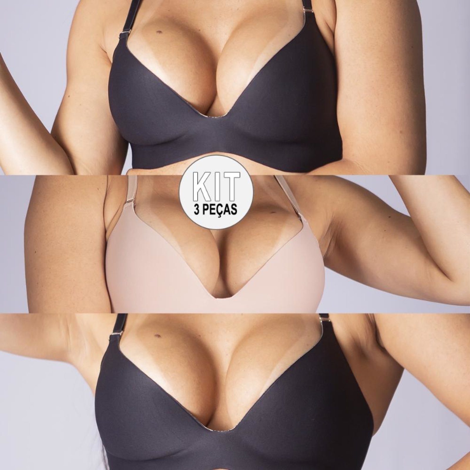 Imagem principal Kit 3 Suitã Sem Costura Bojo Reforçado SEM MARCA nude