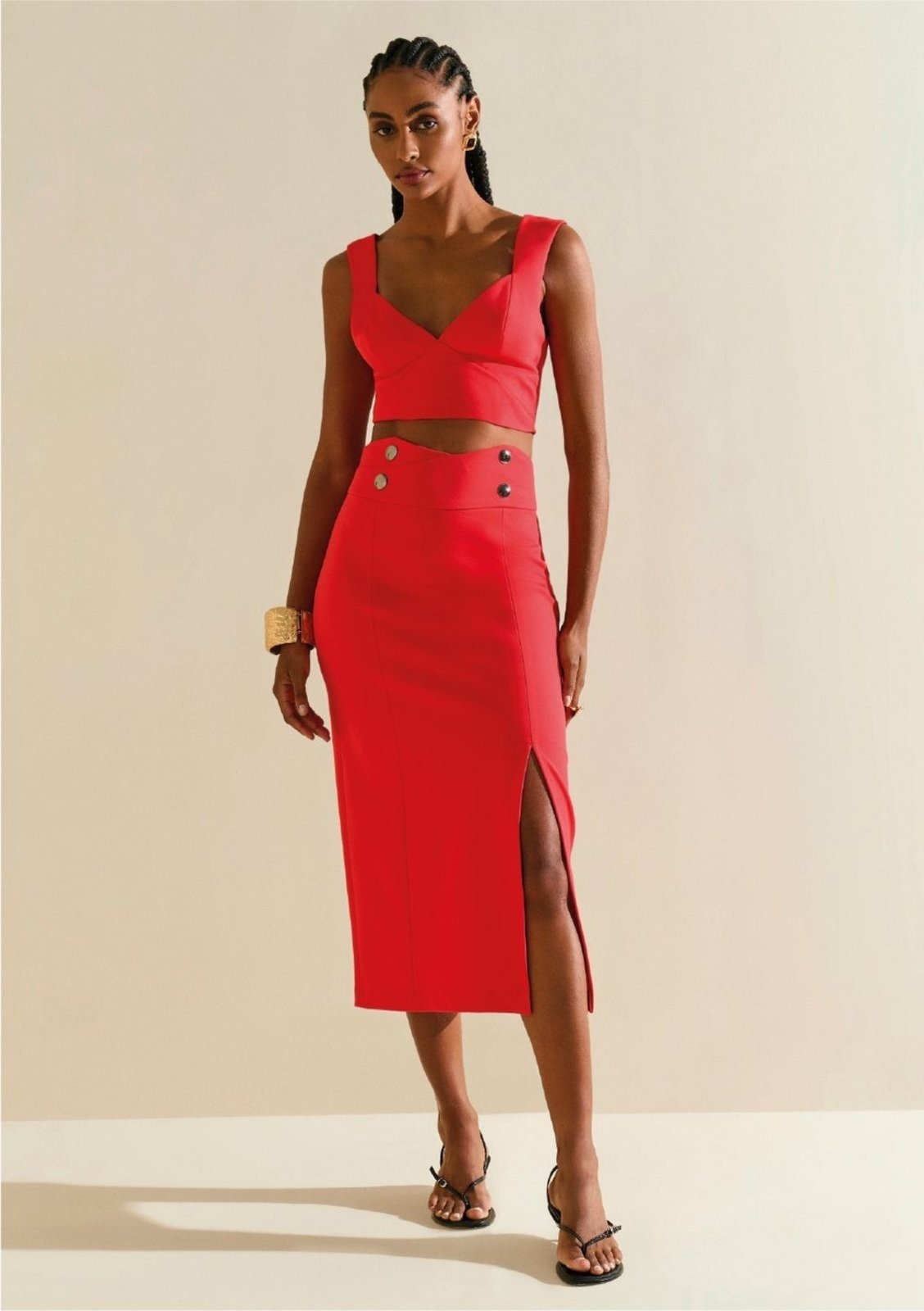 Imagem principal Saia Morena Rosa Reta Alta Midi Estampado Morena Rosa vermelho rosa