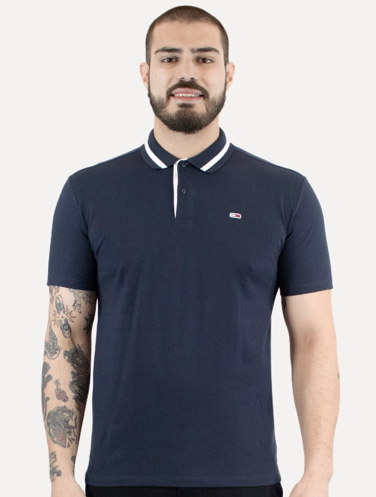 Imagem principal Polo Tommy Jeans Masculina Piquet Regular Tipped Stretch Tommy Jeans azul marinho