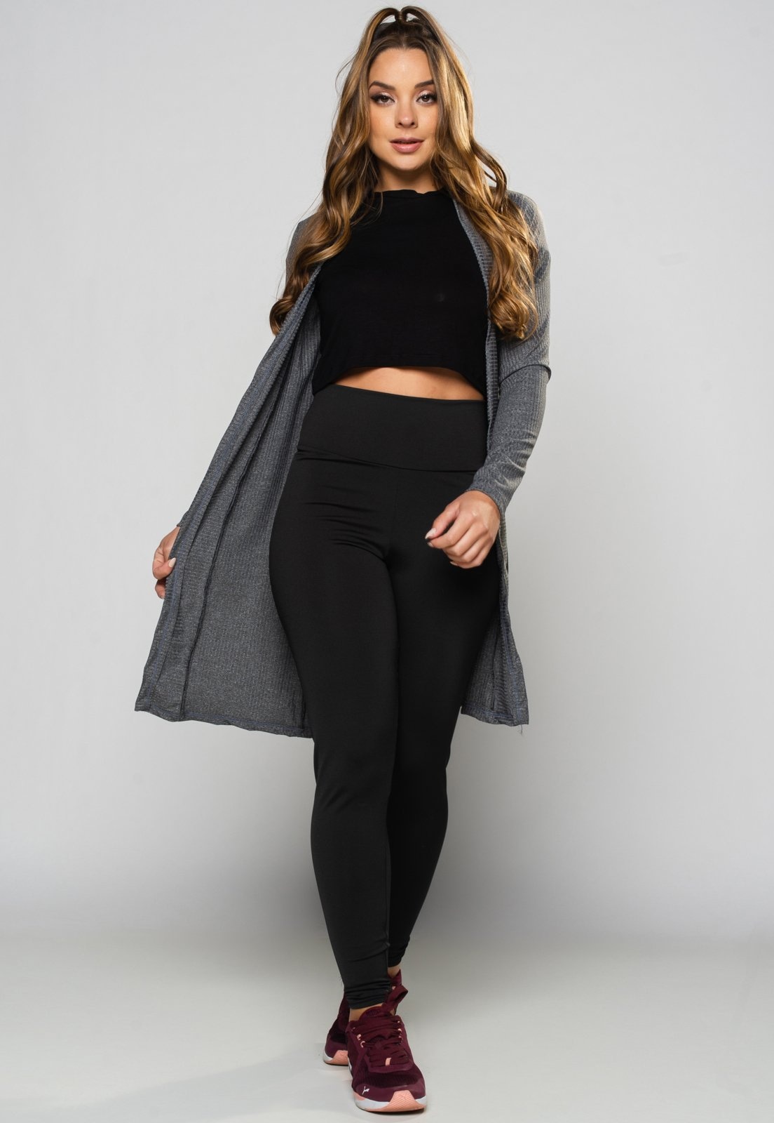 Imagem principal Cardigan MVB Modas Canelado Feminino Kimono Blusa de Frio Mvb Modas cinza