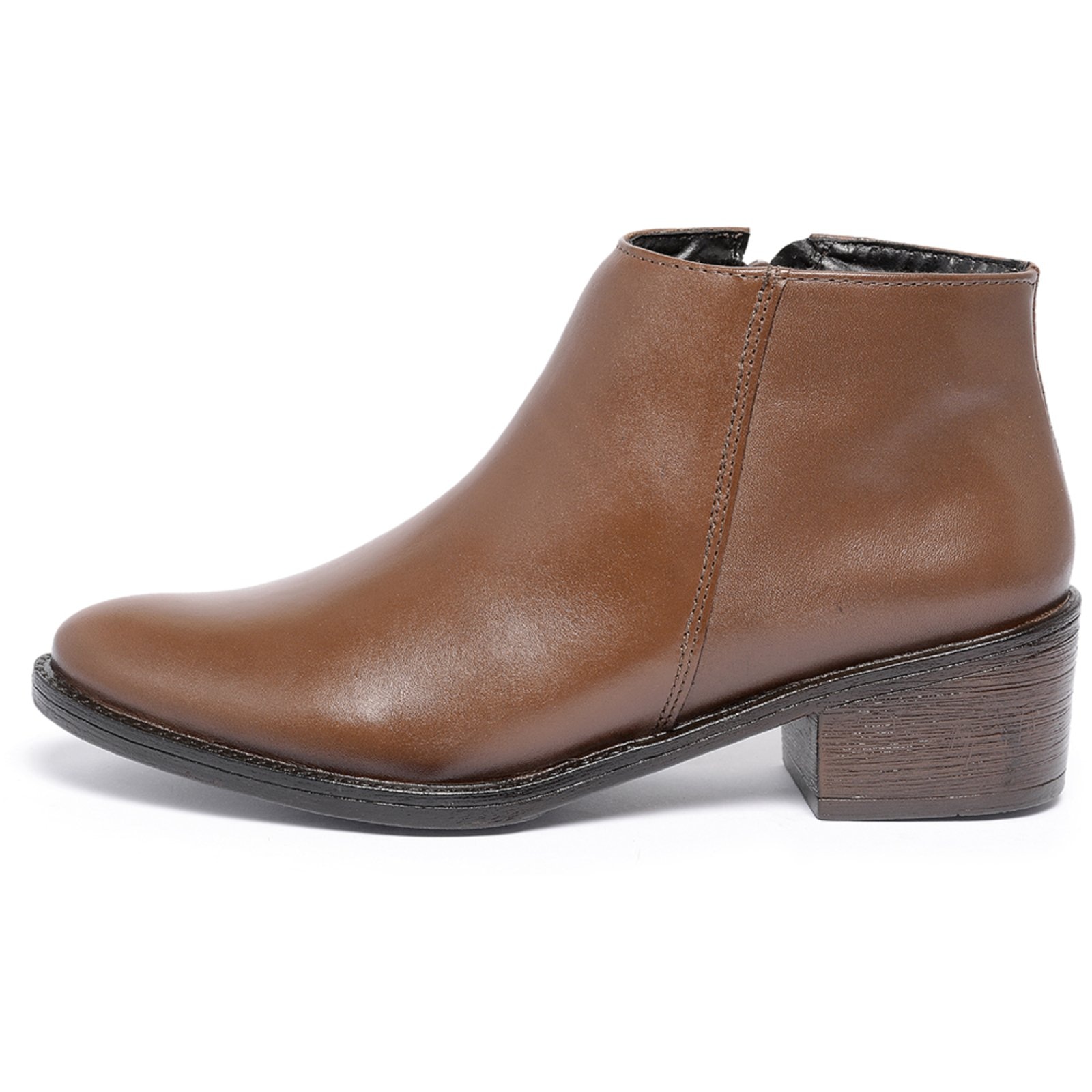 Imagem principal Bota Cano Curto Feminina Ferrile em Couro Salto Bloco Ziper Café Ferrile marrom