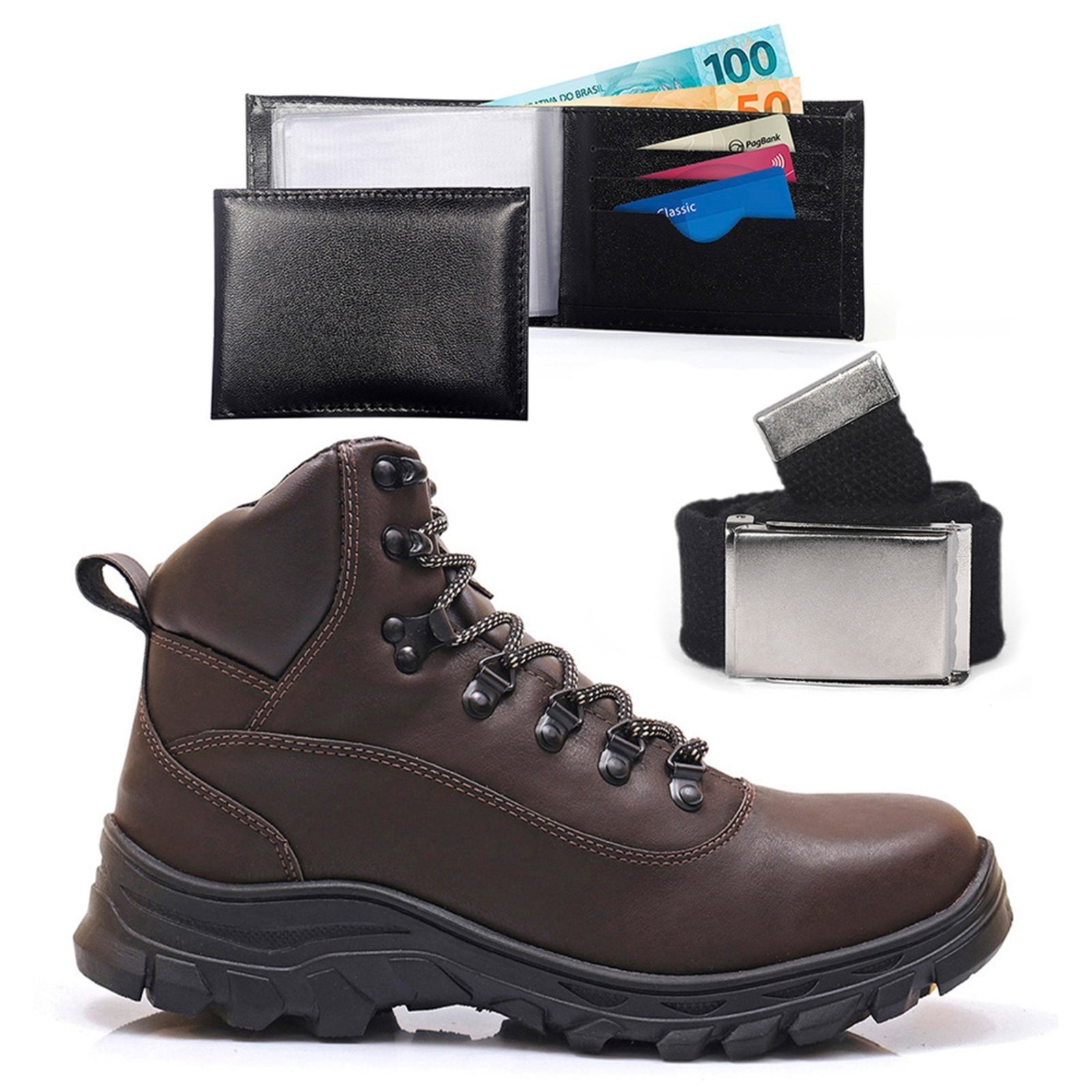 Imagem principal Bota Adventure Masculina Com Carteira E Cinto Tenis Trilha Confortavel Resistente BREDENI marrom